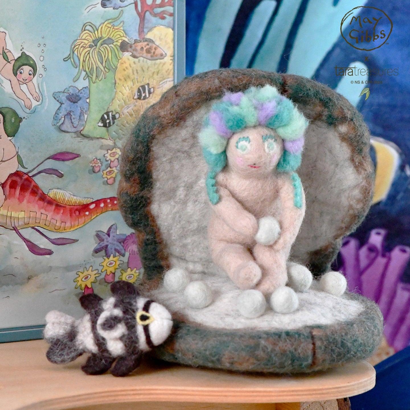 Collaboration between Tara Treasures and May Gibbs to create Little Obelia below the sea