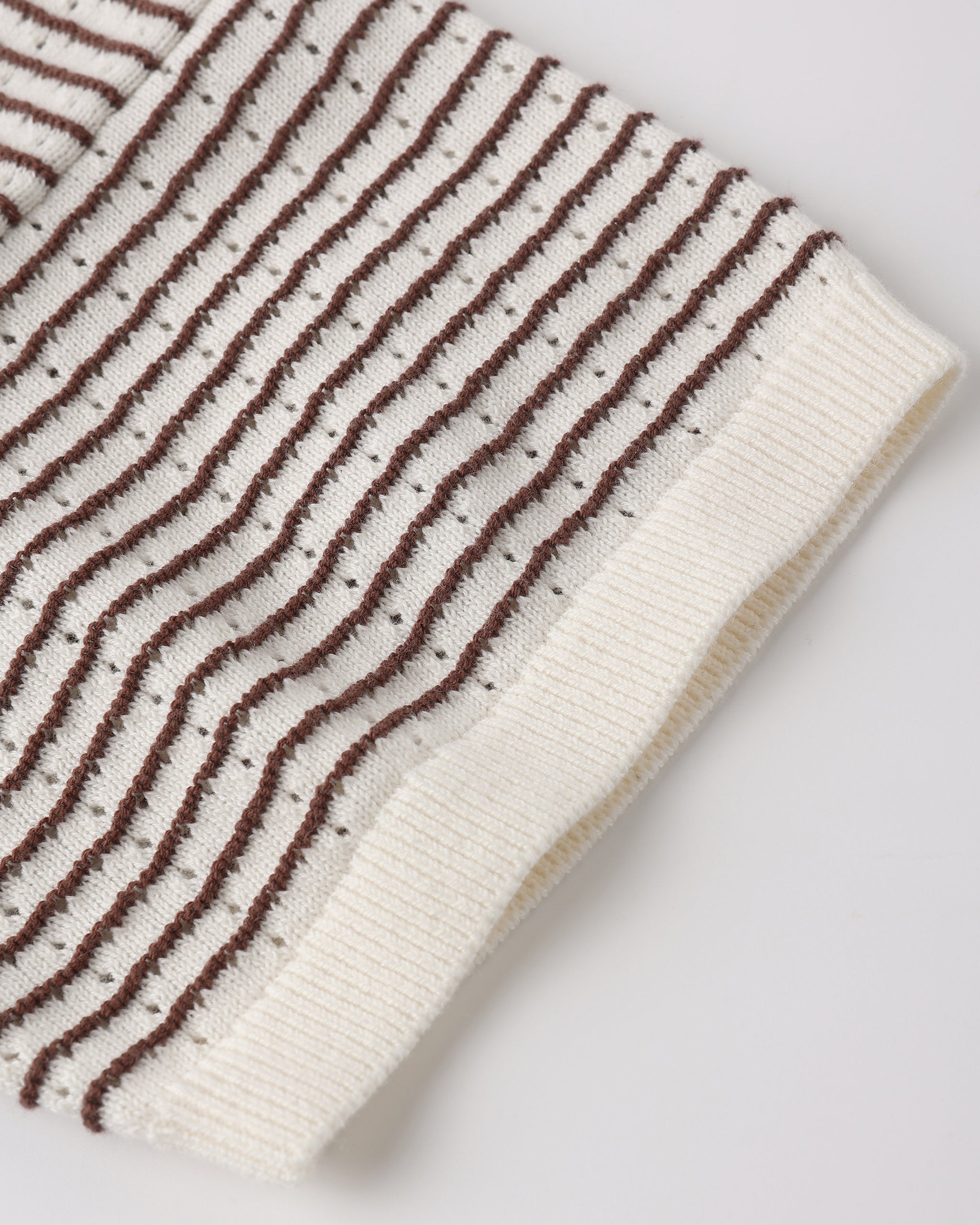 fabric detail of The Teen Boxy Crop Knit Tee in Chocolate Stripe by Rylee and Cru