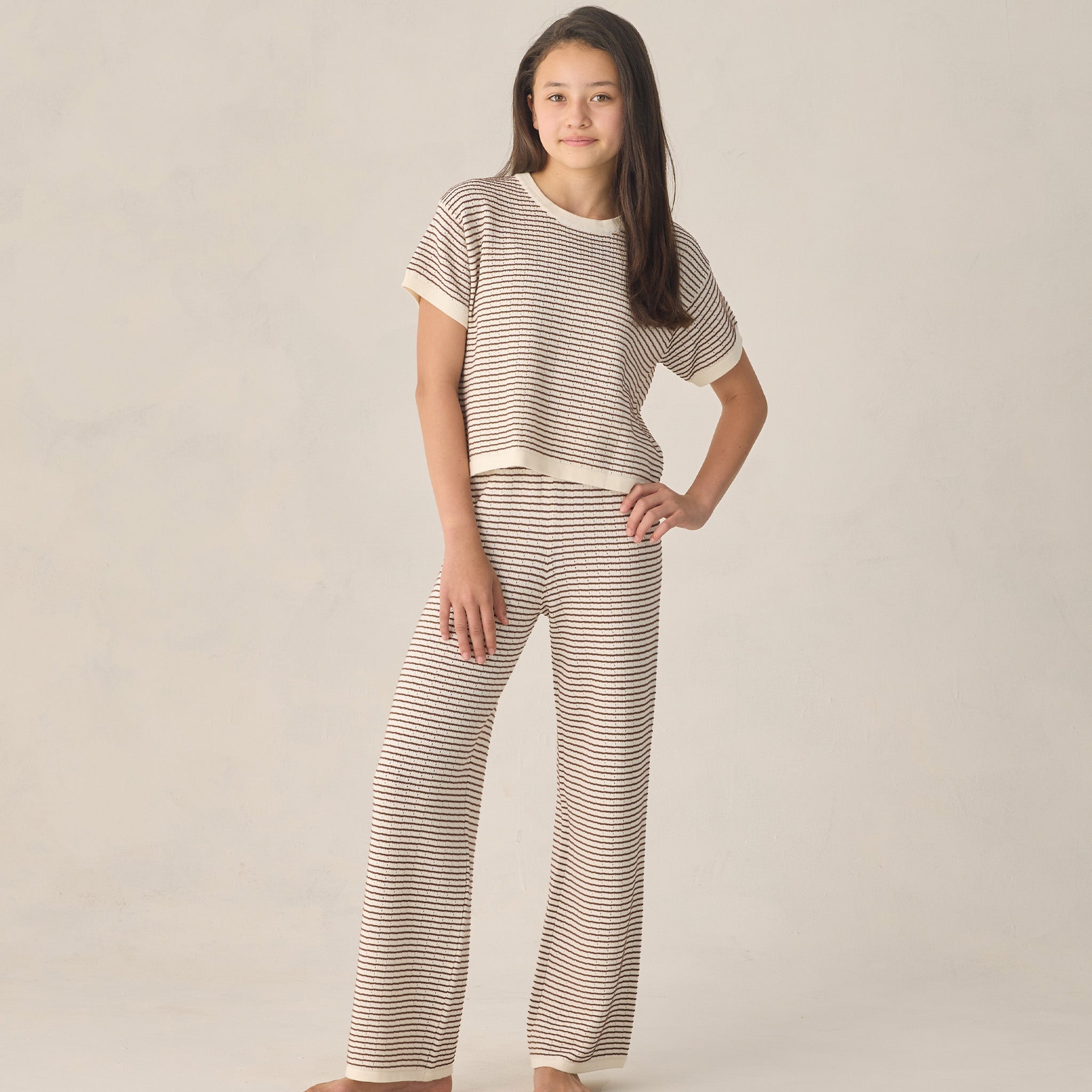 Teen Knit Wide Leg Pant Chocolate Stripe by Rylee Cru