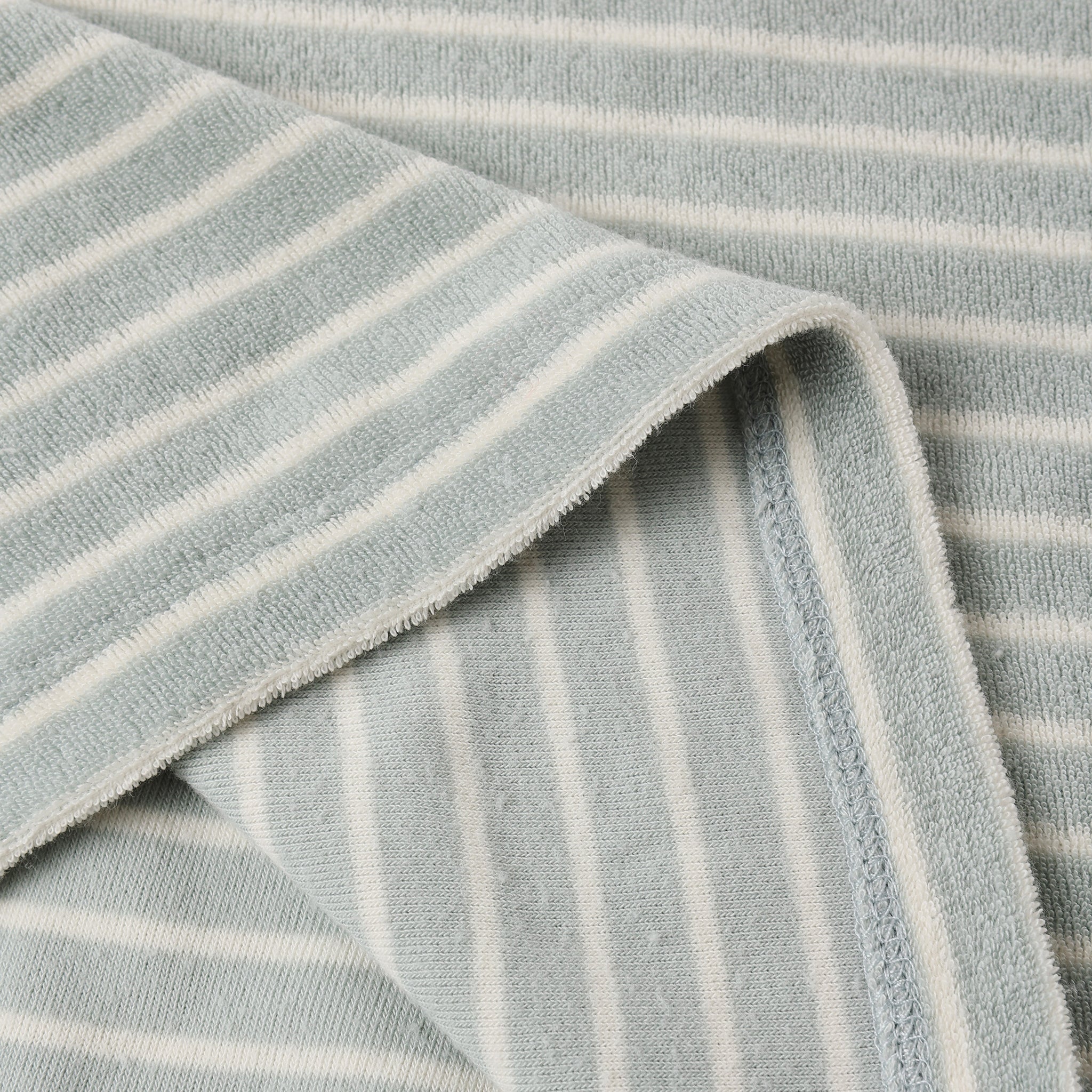 Close up of the Terry Relaxed Tee Seafoam Stripe | Rylee + Cru