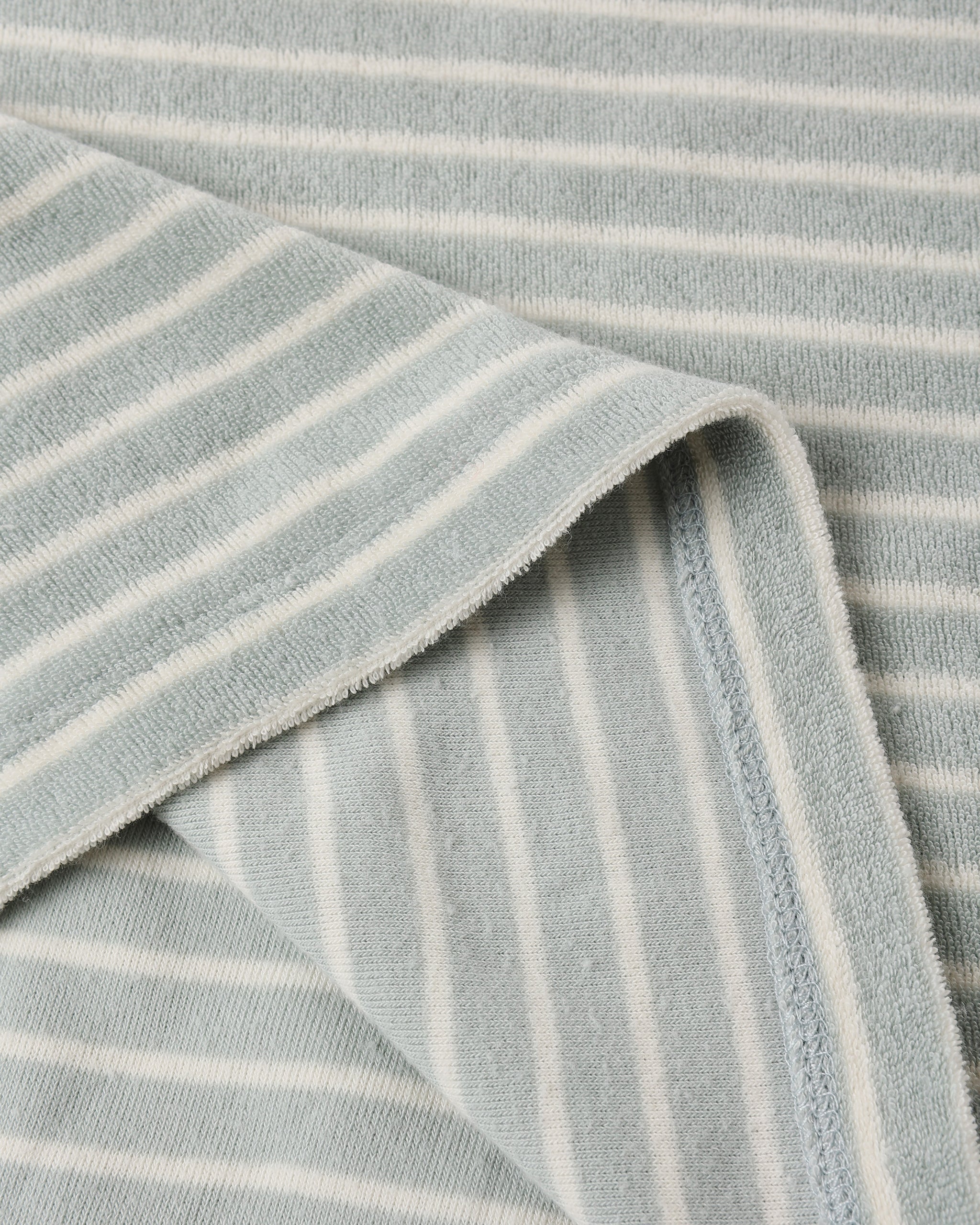 Close up of the Terry Relaxed Tee Seafoam Stripe | Rylee + Cru