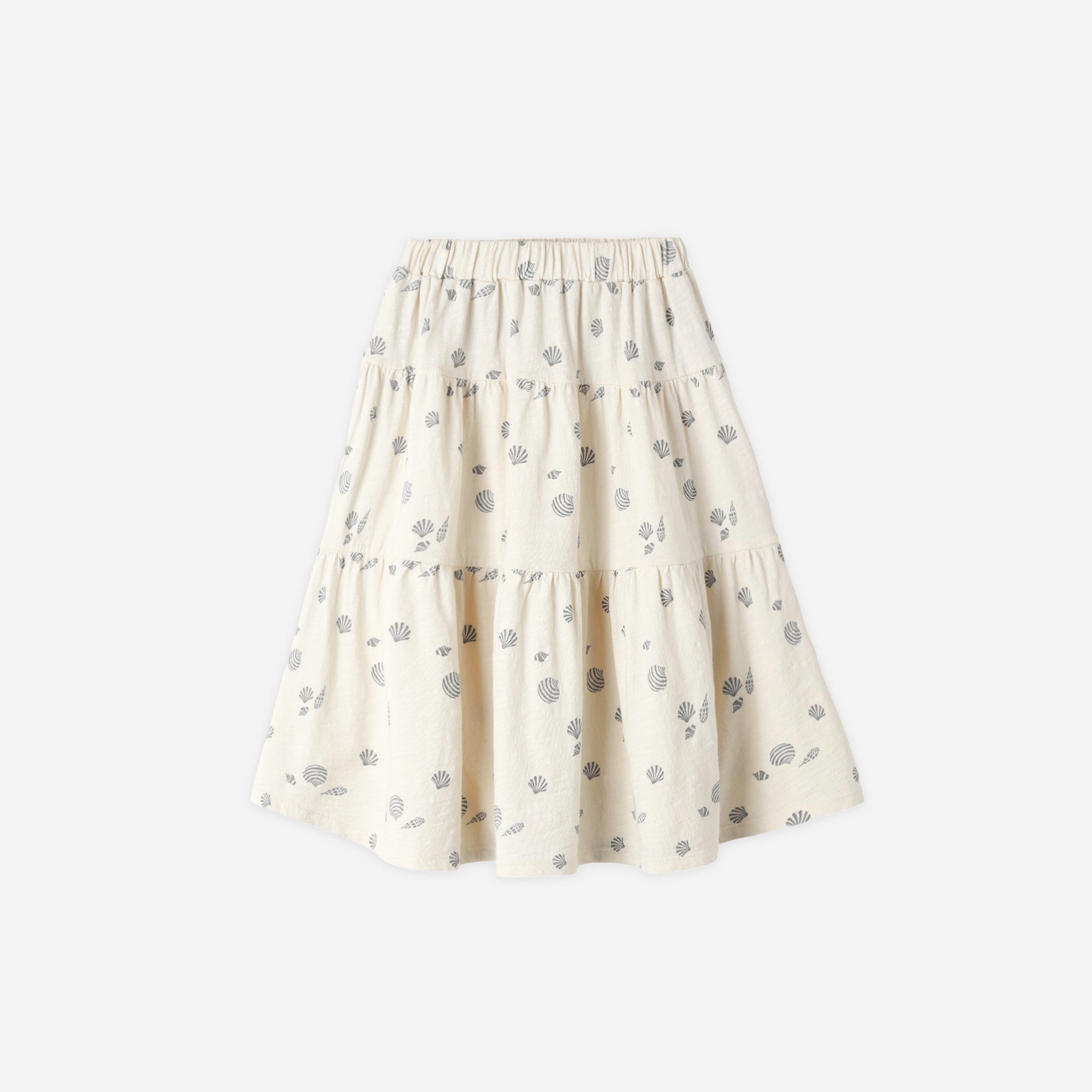 Front view of the Tiered Midi Skirt Seashells | Rylee +Cru