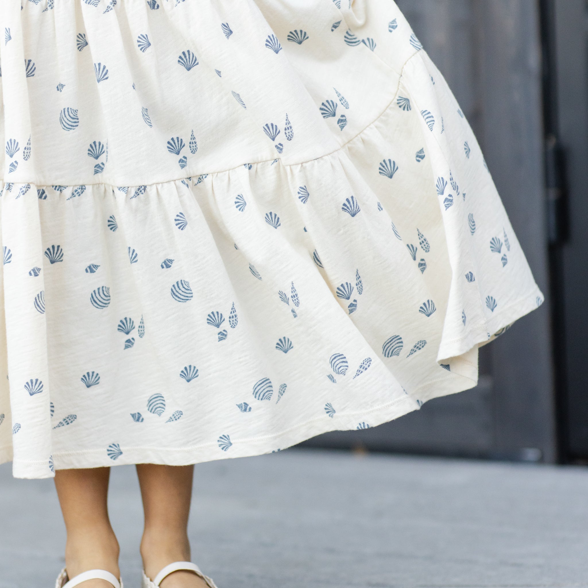 Close up of the Tiered Midi Skirt Seashells | Rylee +Cru