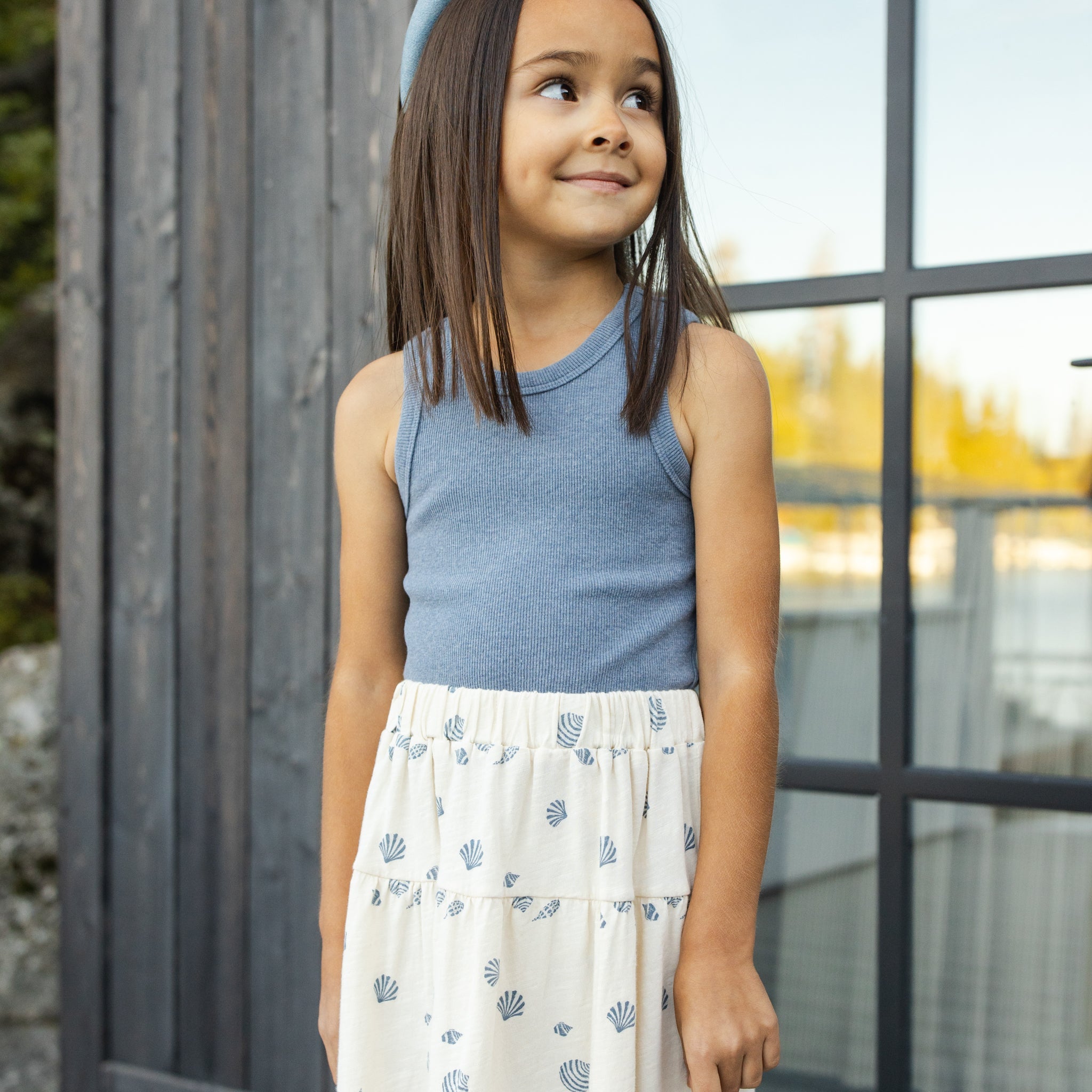 Girl in the Tiered Midi Skirt Seashells | Rylee +Cru