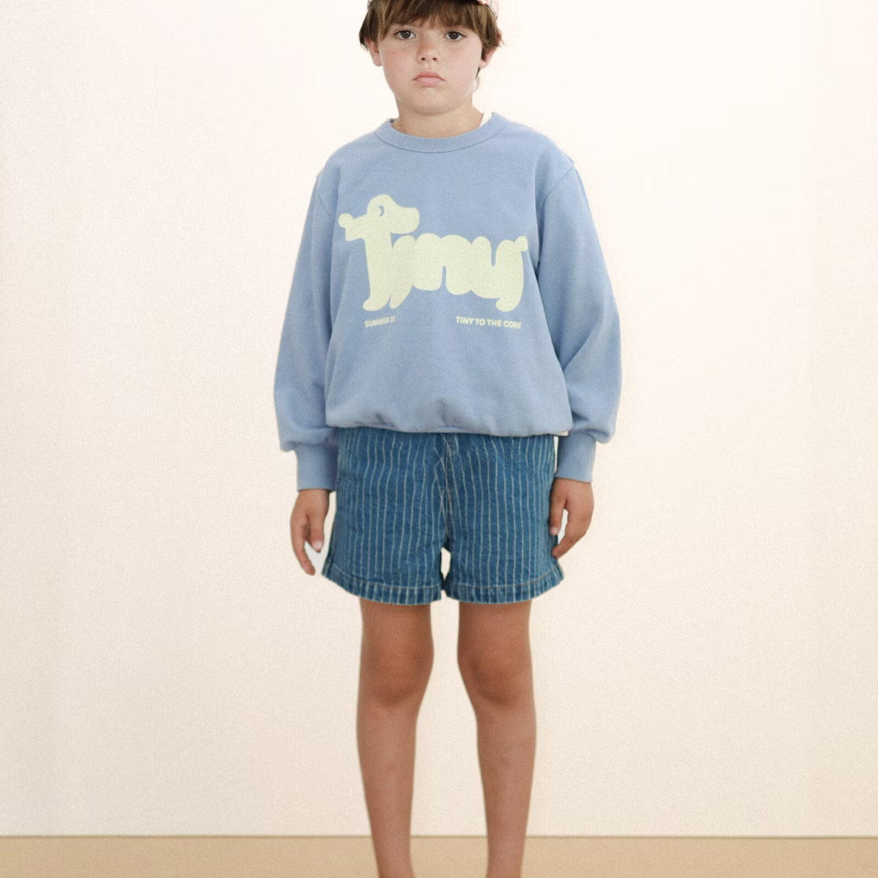 boy wearing Tiny Dog Graphic Sweatshirt - Grey by Tiny Cottons