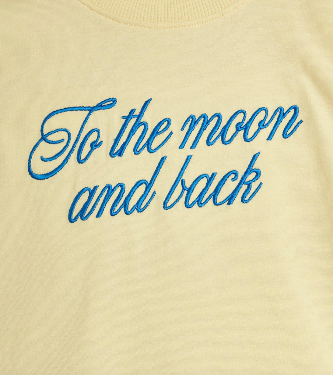 Close up of the To the Moon Embroidered T-Shirt - Yellow | Mini Rodini