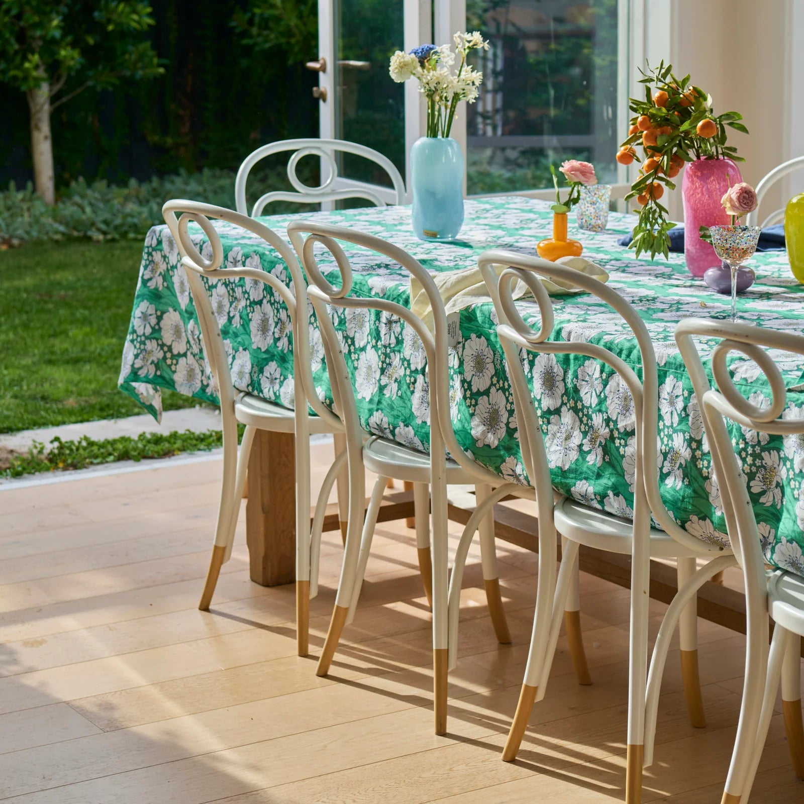 Tumbling Flowers Green Linen Tablecloth by Kip & Co