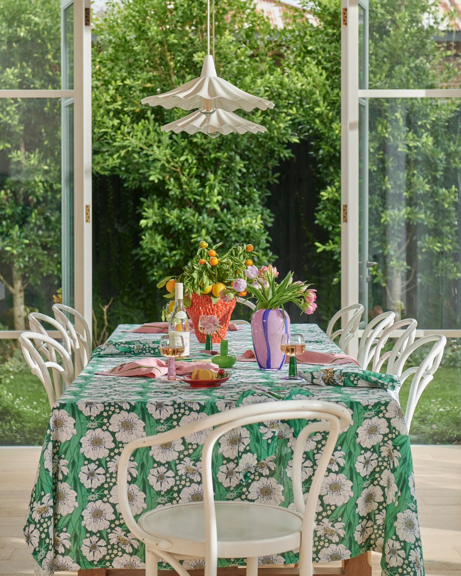 Tumbling Flowers Green floral Linen Tablecloth by Kip & Co
