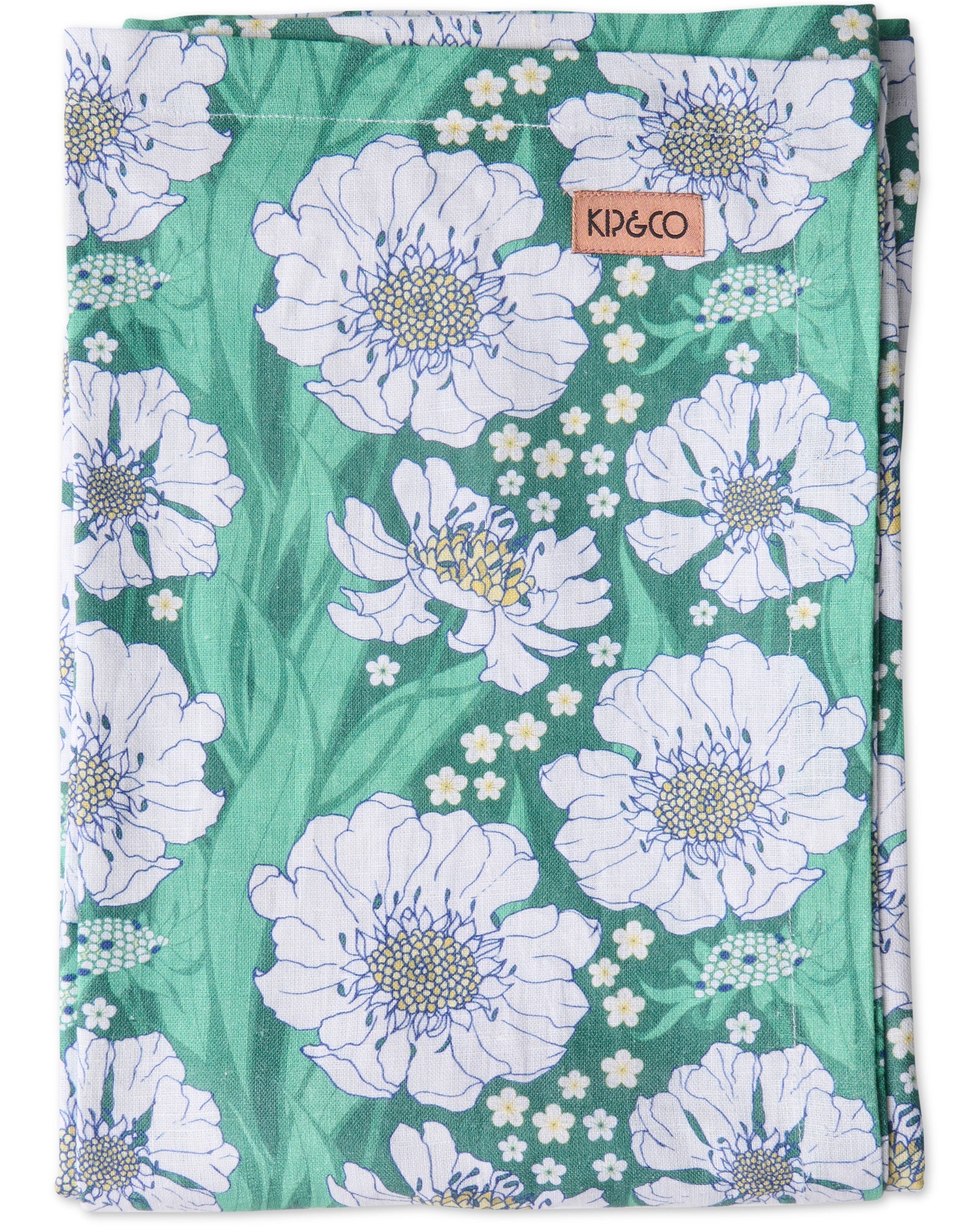 Tumbling Flowers Green Linen Tablecloth by Kip & Co