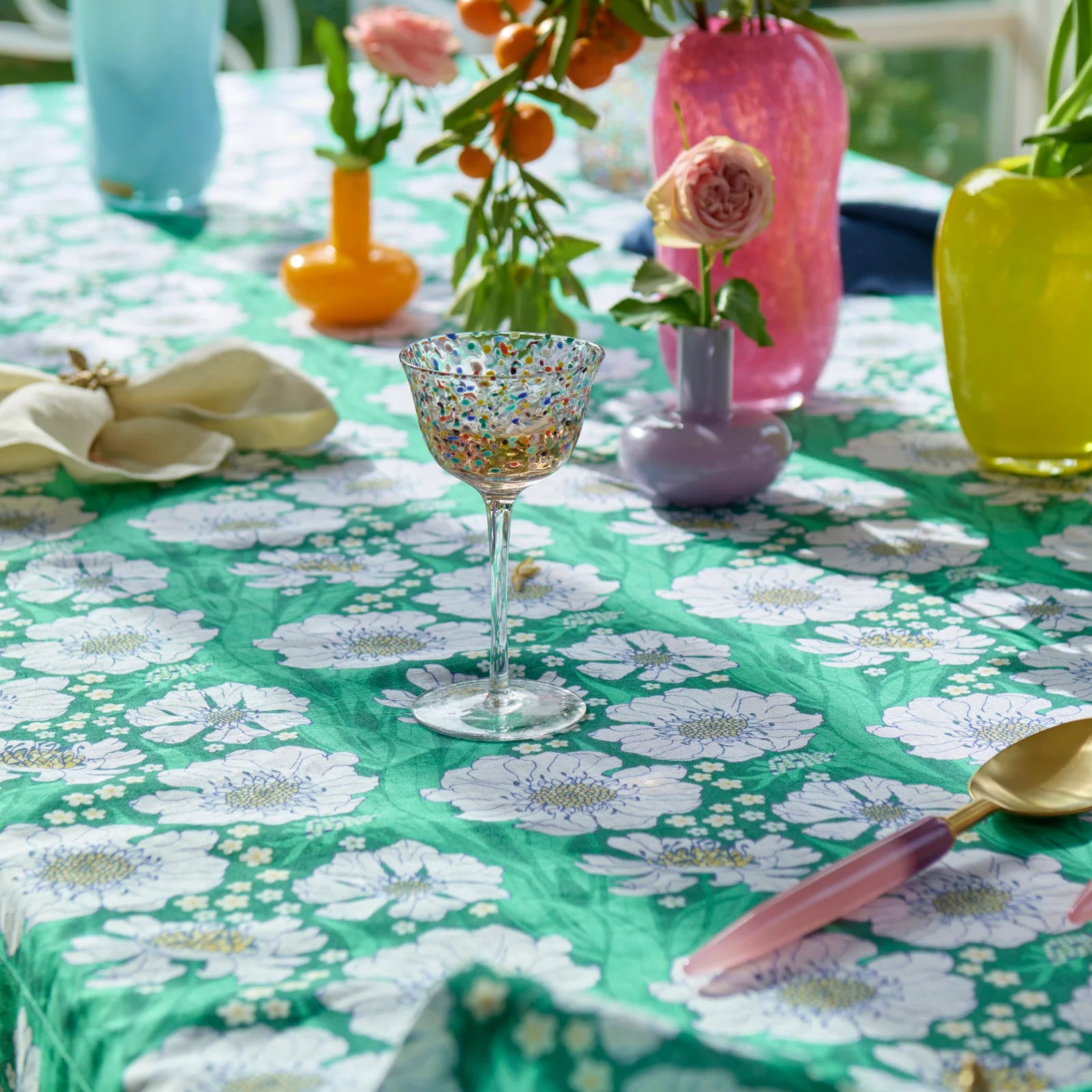 The most beautiful linen tablecloth - Tumbling Flowers Green Linen Tablecloth by Kip & Co