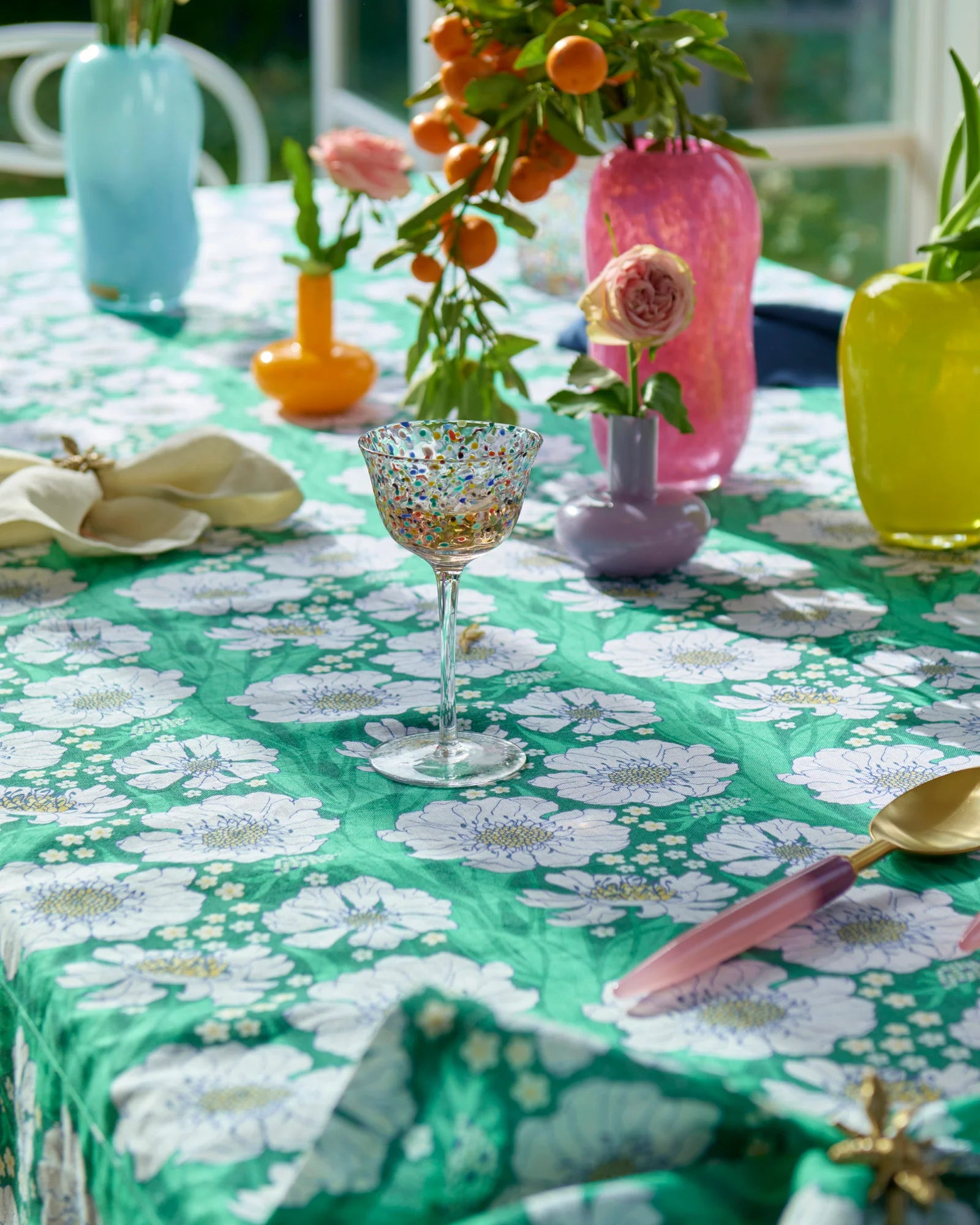 The most beautiful linen tablecloth - Tumbling Flowers Green Linen Tablecloth by Kip & Co