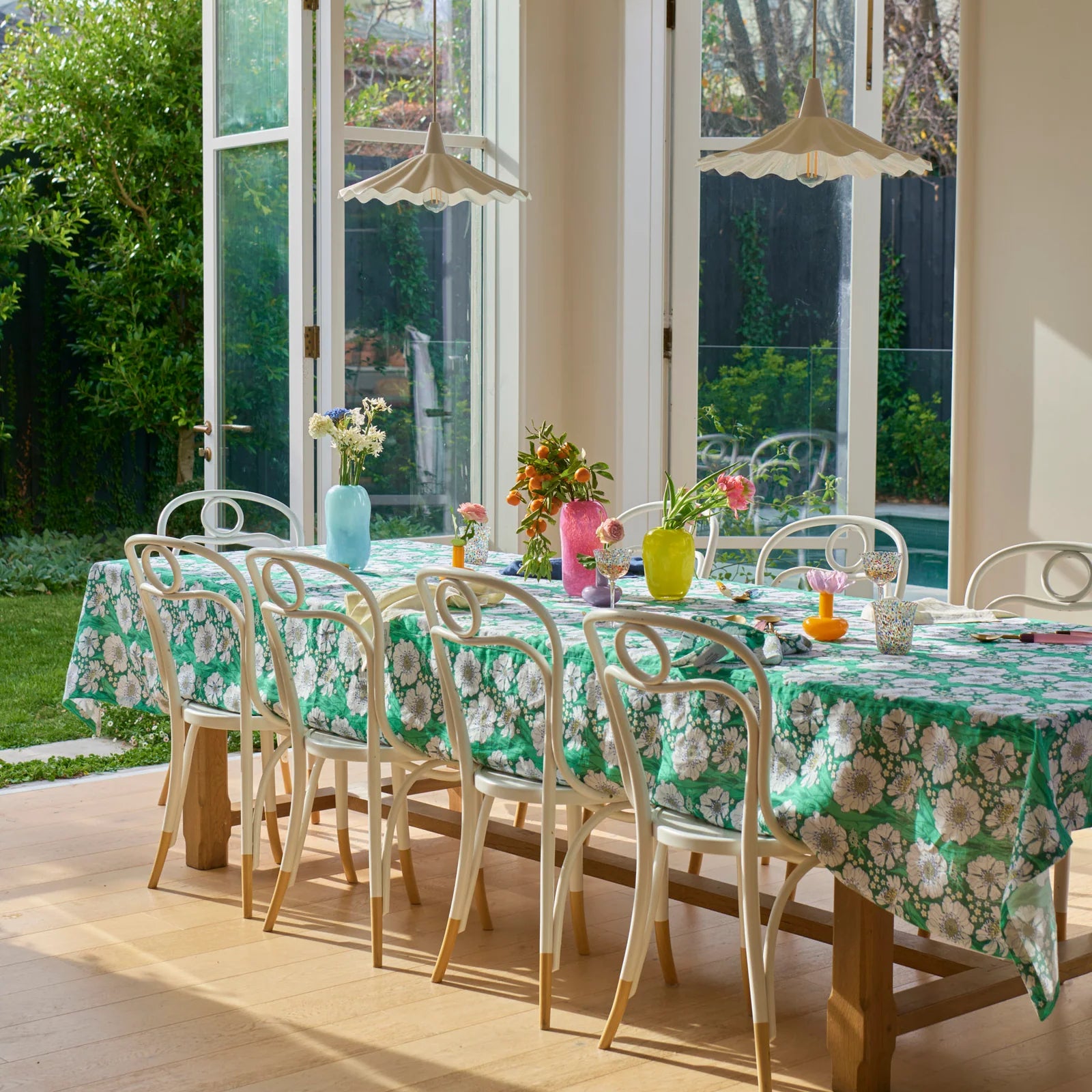 Tumbling Flowers Green Linen Tablecloth by Kip & Co