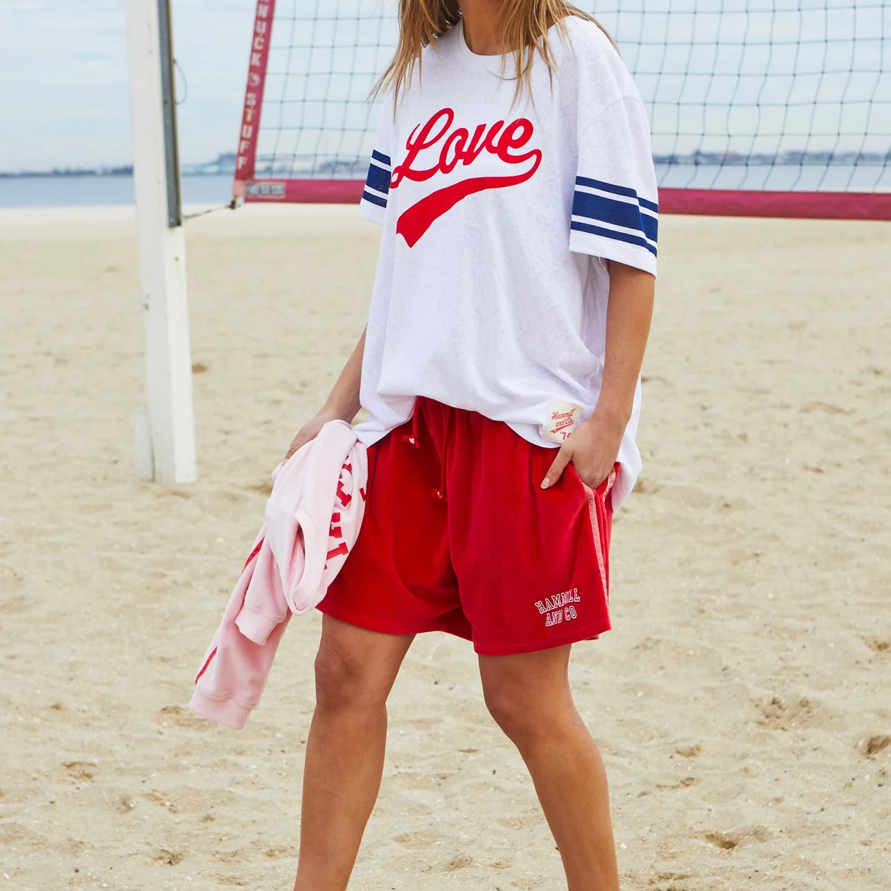 model wearing Urban Velour Short - Red/Pink by Hammill & Co