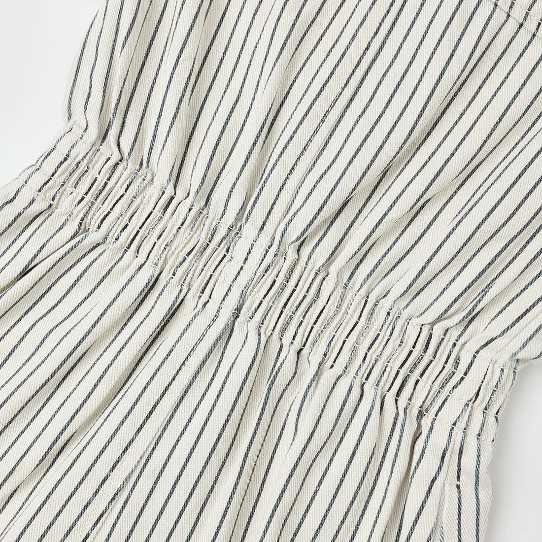 fabric details of Utility romper navy pinstripe Rylee Cru
