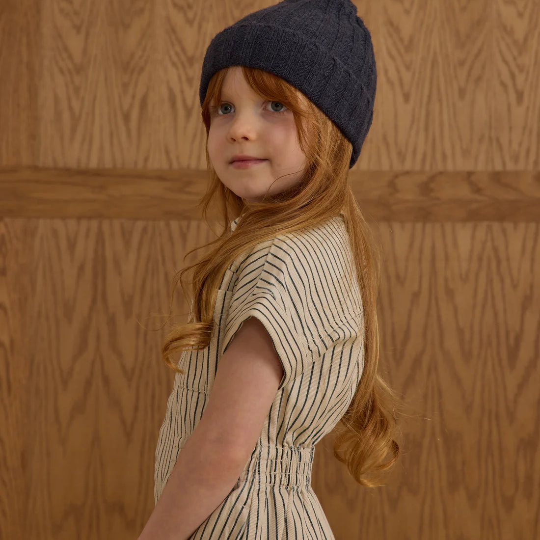 Utility romper navy pinstripe Rylee Cru