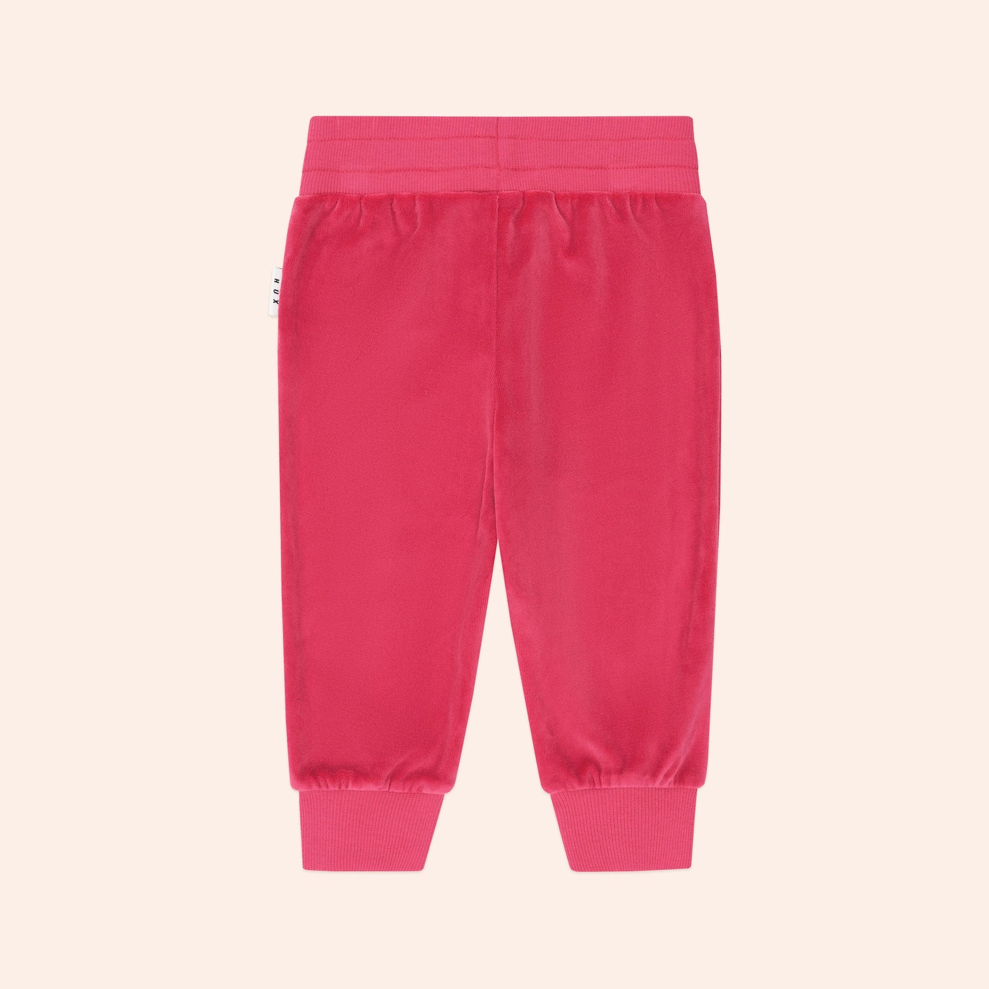 Back view of the Very Cherry Velour Trackpant | Huxbaby