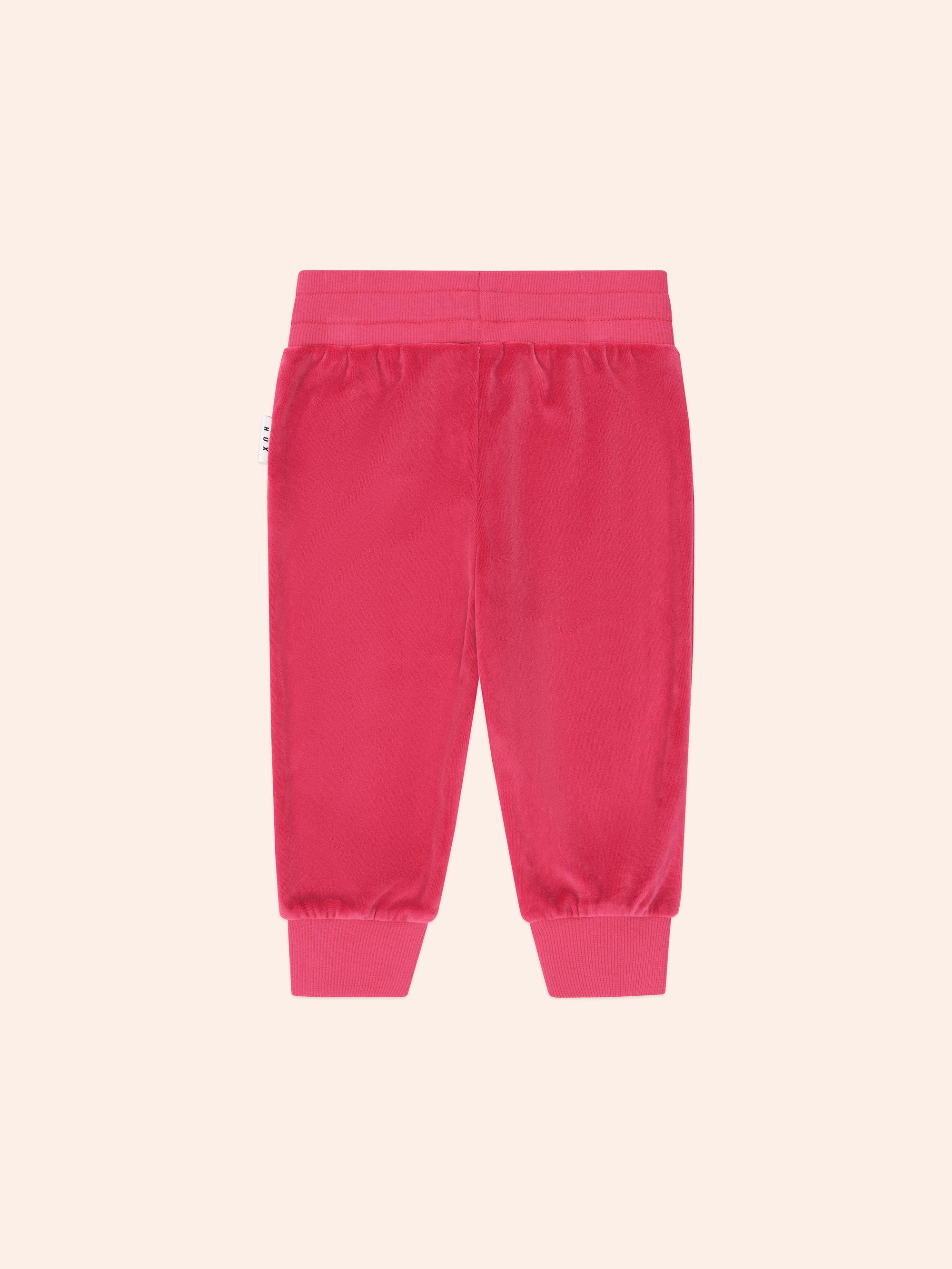 Back view of the Very Cherry Velour Trackpant | Huxbaby