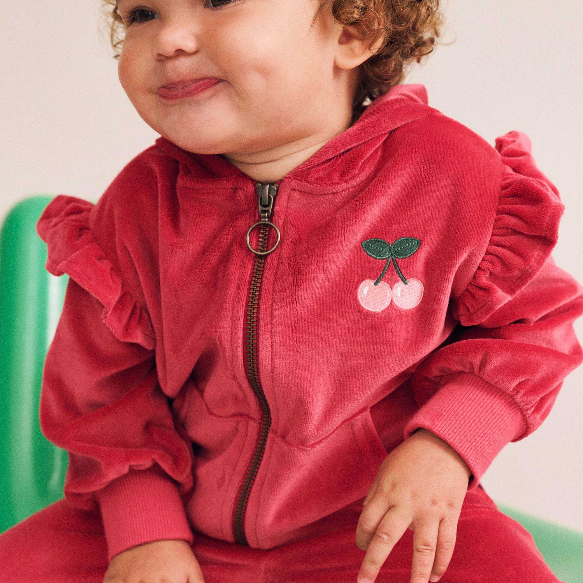 Very Cherry Velour Zip Up Hoodie | Huxbaby