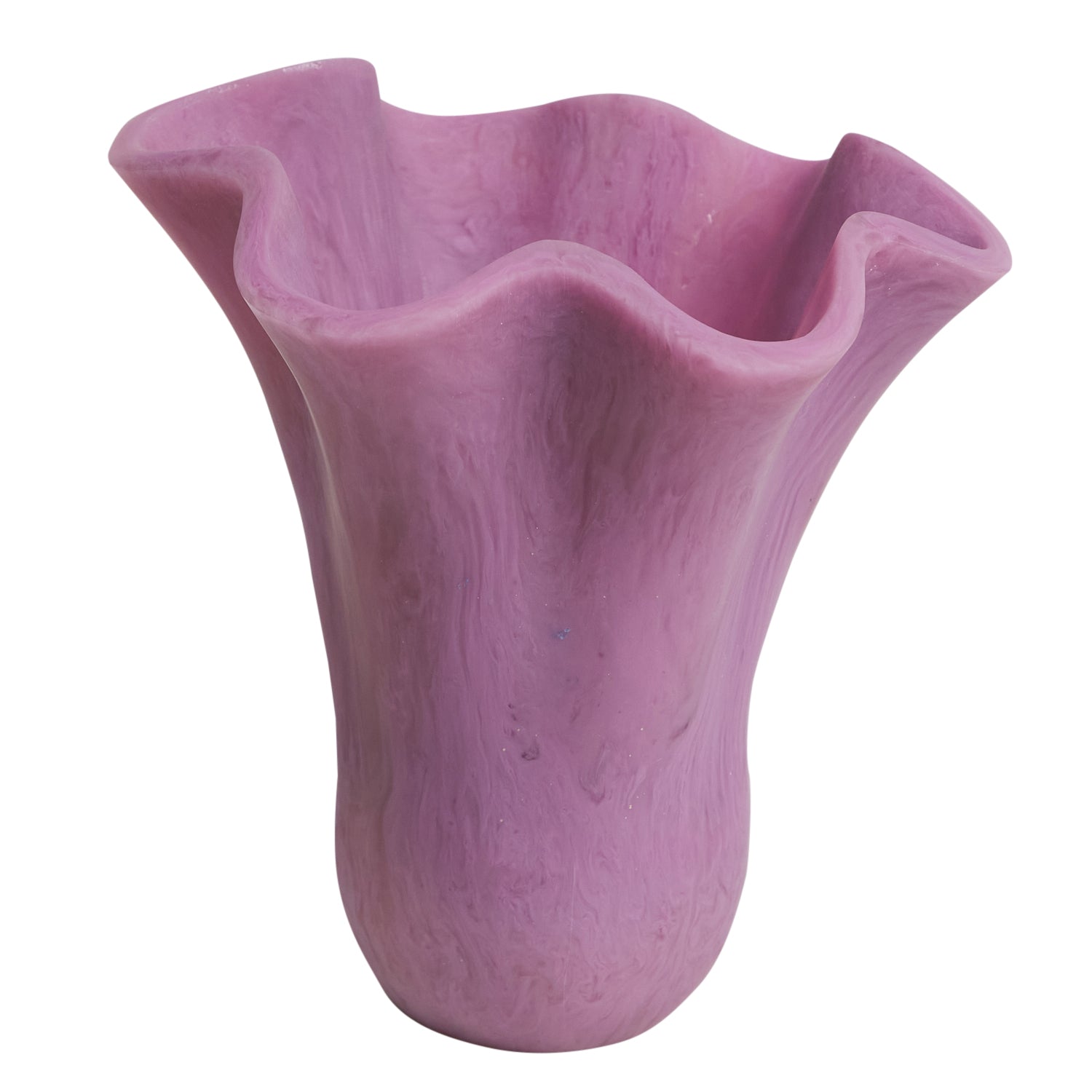 Violetta Vase in Orchid — dusty pink-purple with a wavy ruffled rim and marbled texture, product shot on white