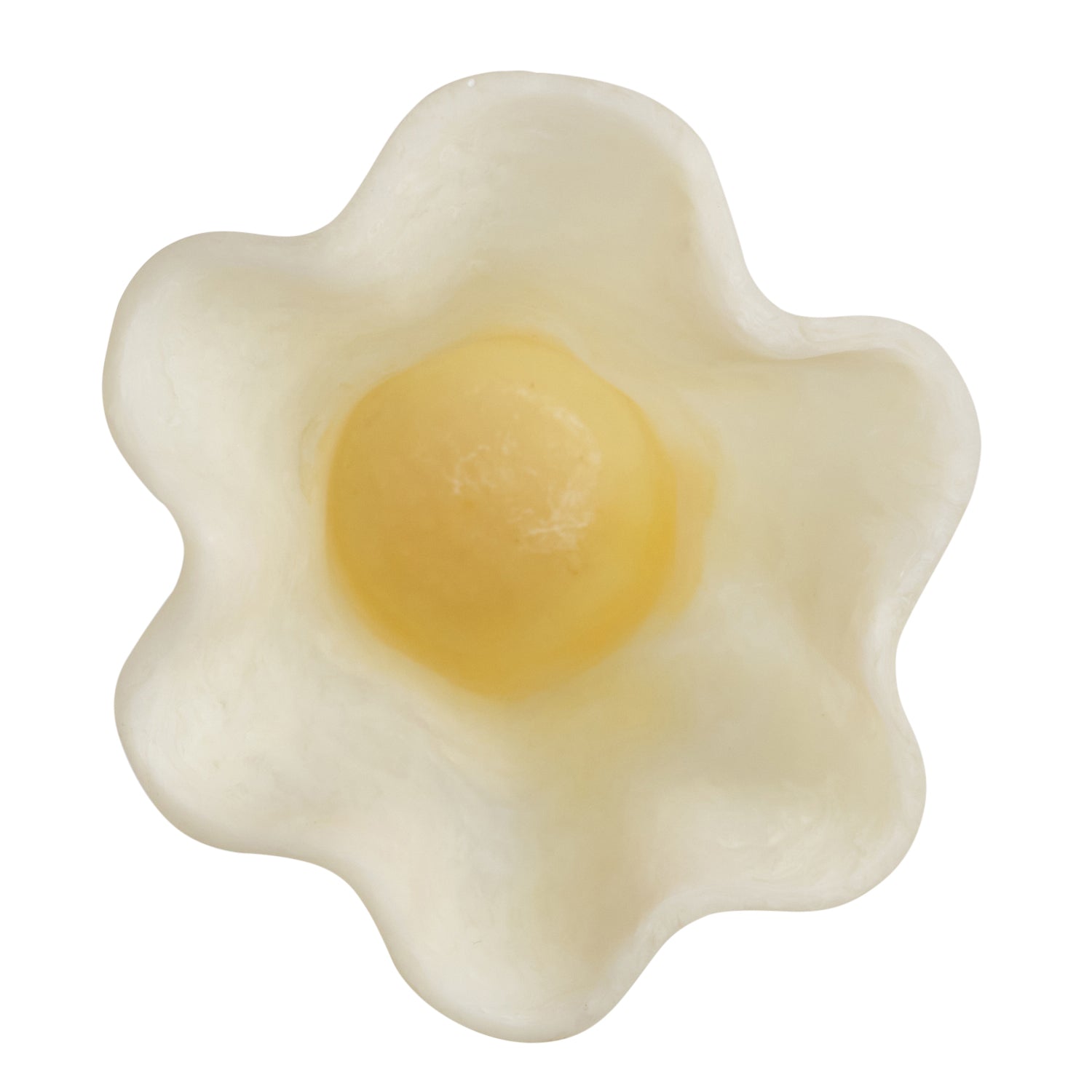 Top-down view of the Pearl Violetta Vase showing the ivory ruffled opening with a warm yellow centre