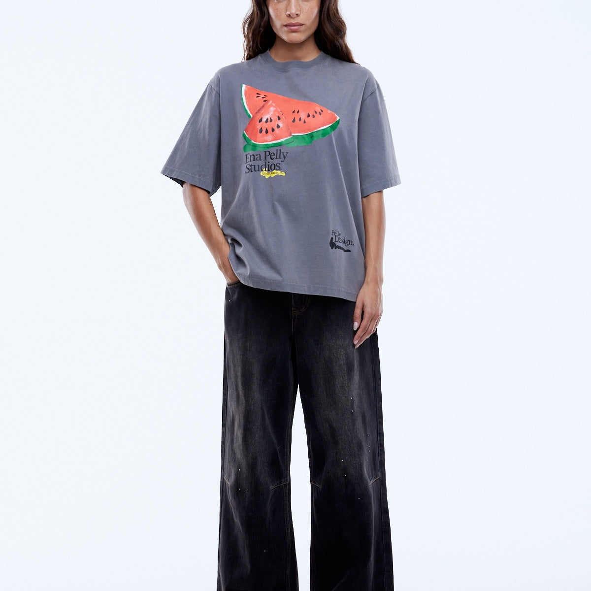 Watermelon Tee Washed Grey by Ena Pelly