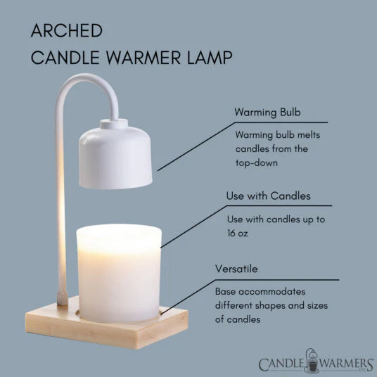 White and wood arched lamp candle warmer detailed description