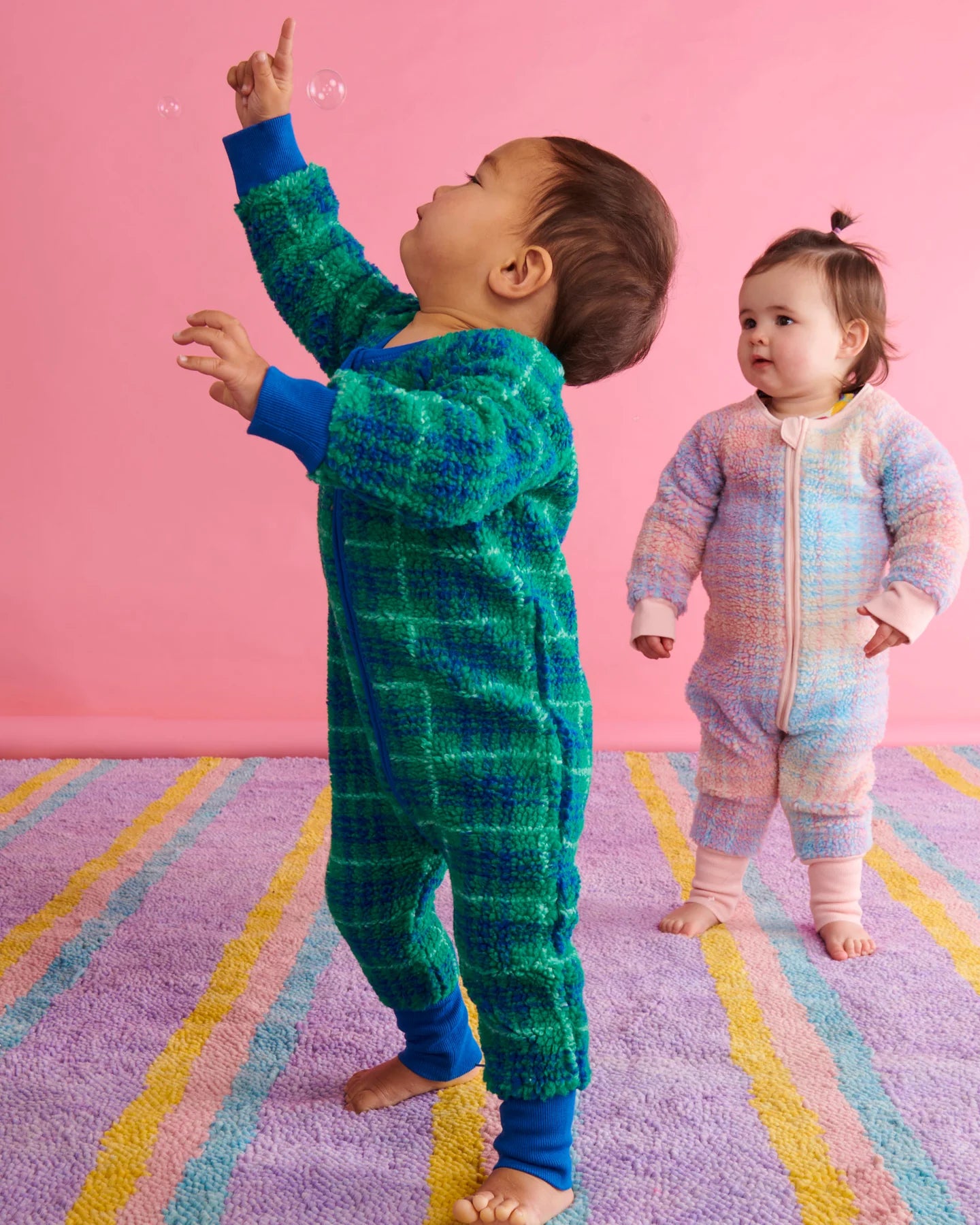 Wilderness blue & green tartan sherpa long sleeve zip romper by Kip & Co