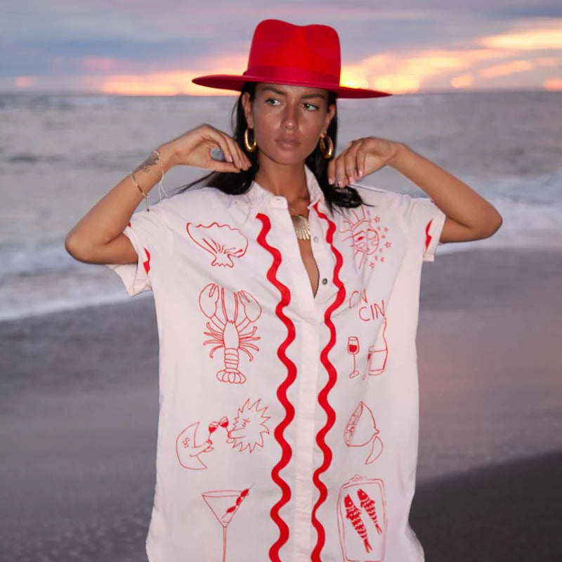 Wine Club Shirt Dress by Palm Collective