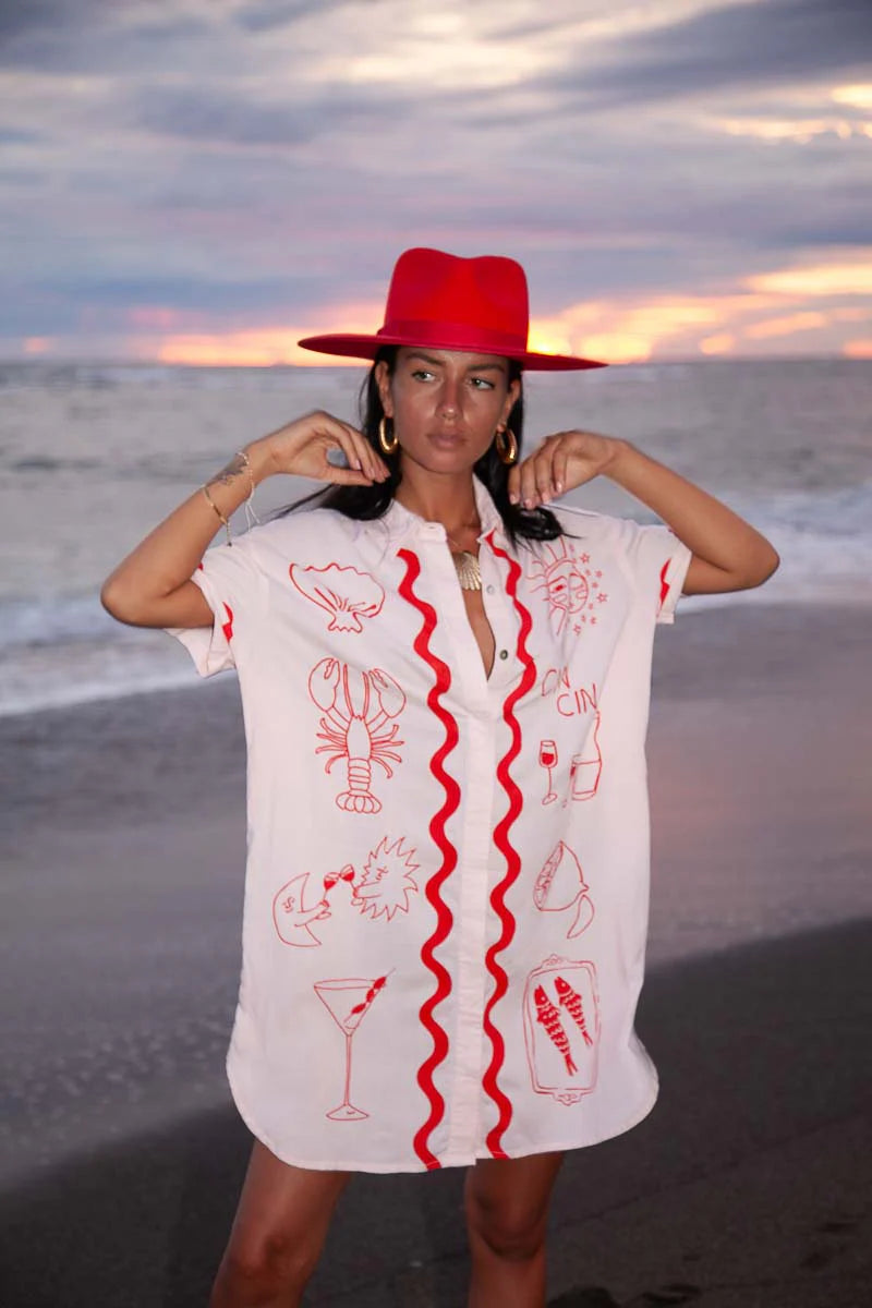 Wine Club Shirt Dress by Palm Collective