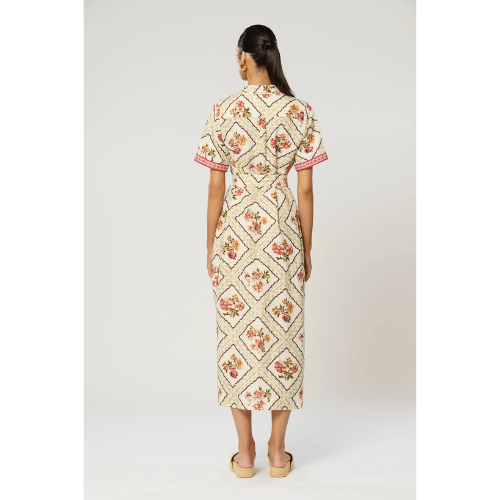 Winnie Midi Dress - Pistachio Print By Winona - back view of model wearing the dress