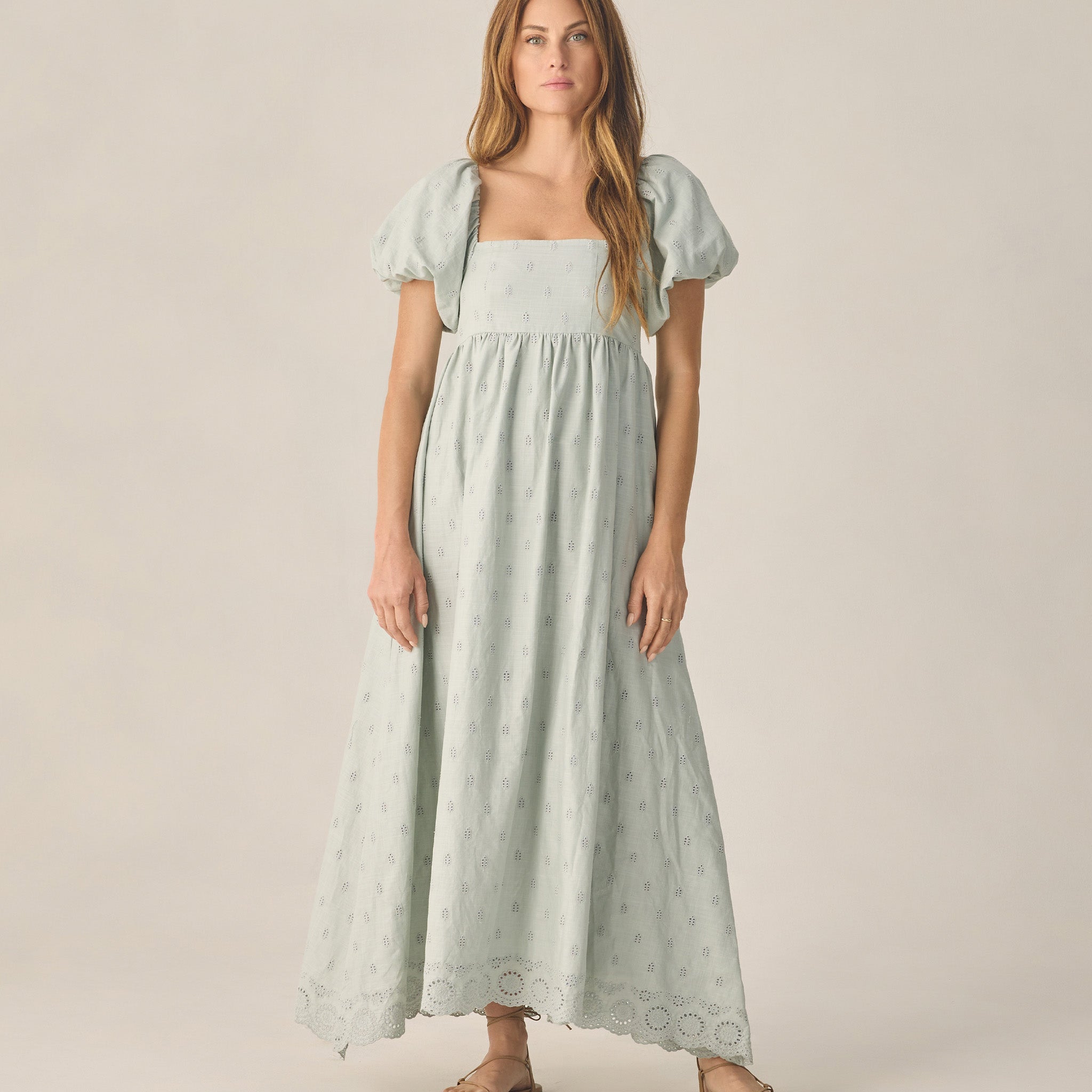 light blue/green bubble sleeve maxi dress