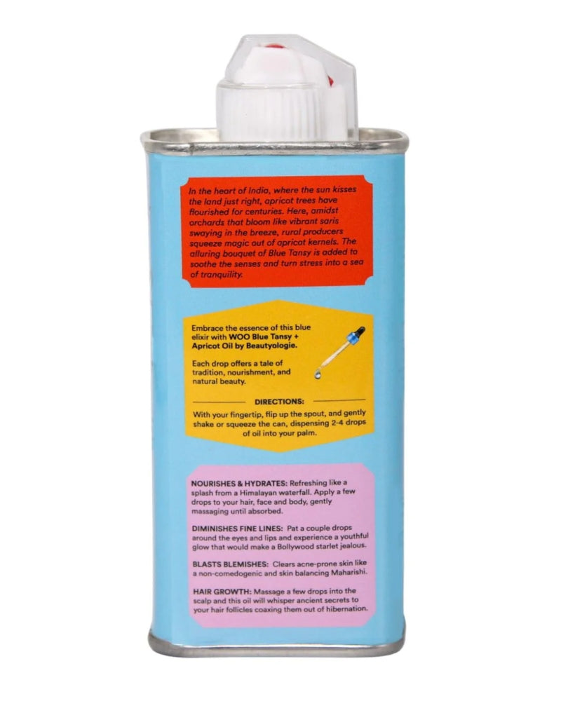 back of Woo Blue Tansy & Apricot Oil