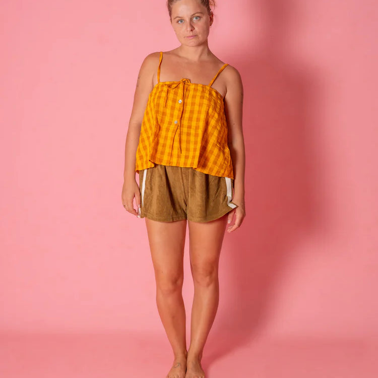yellow and orange gingham strappy singlet by Atmosea