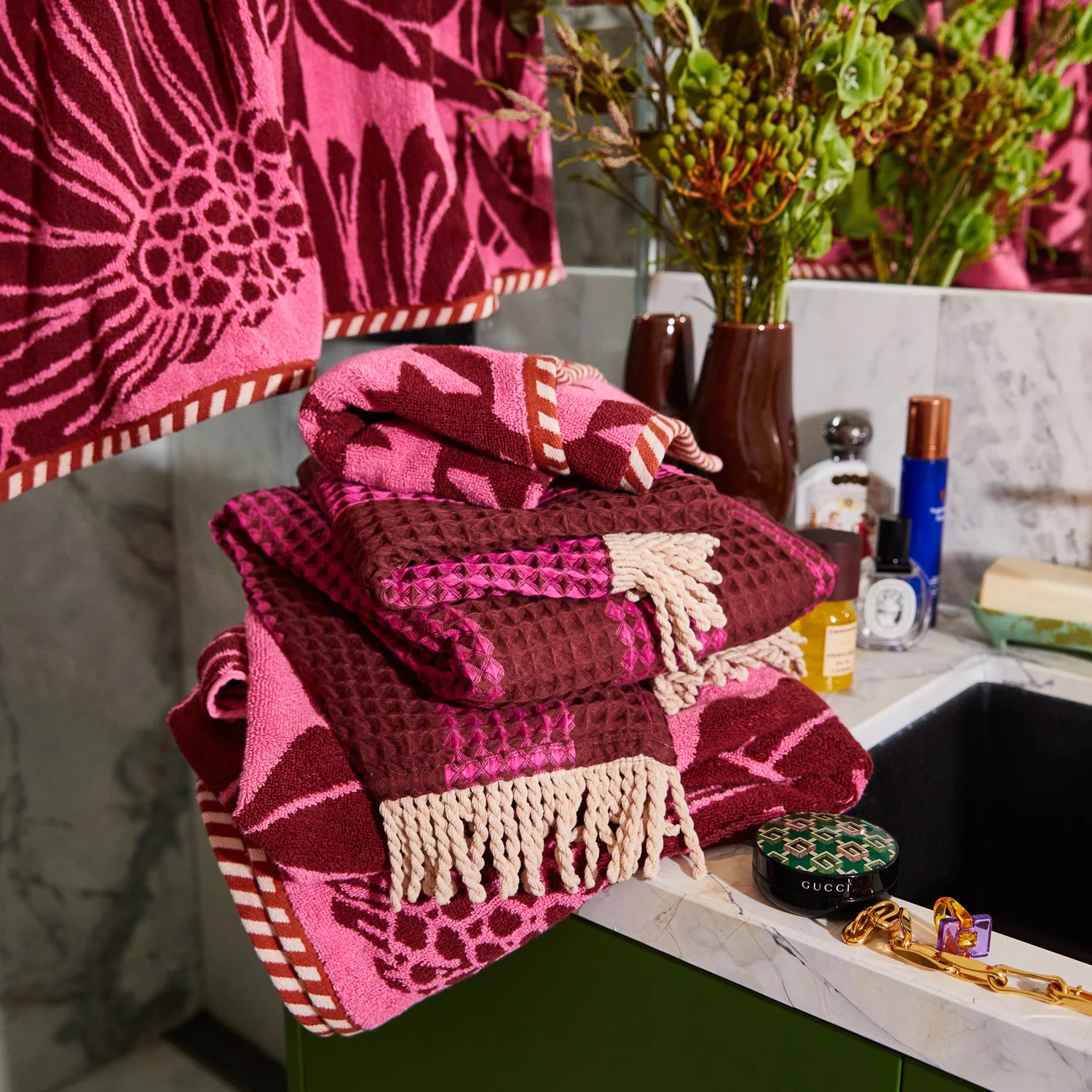 Zelia Waffle Hand Towel - Bougainvillea by