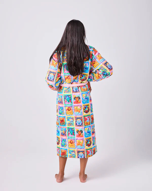 model wearing Zodiac Quilted Cotton Robe by Kip & Co