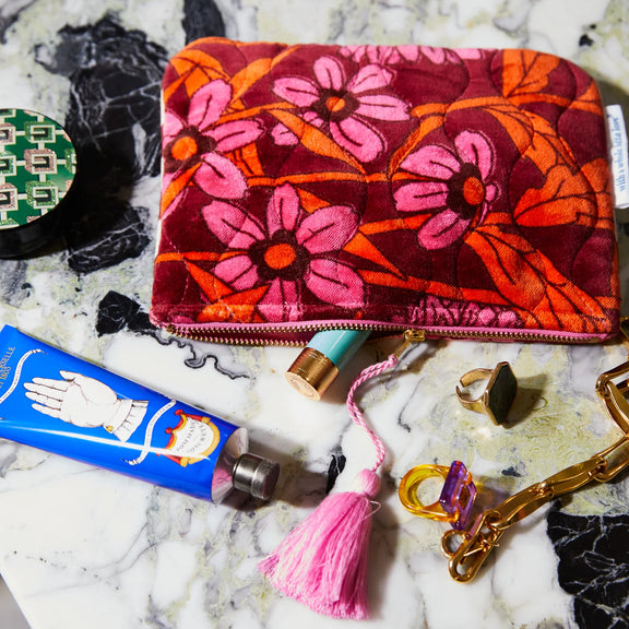 Bernanda Velvet Pouch in port red and pink colours by Sage & Clare