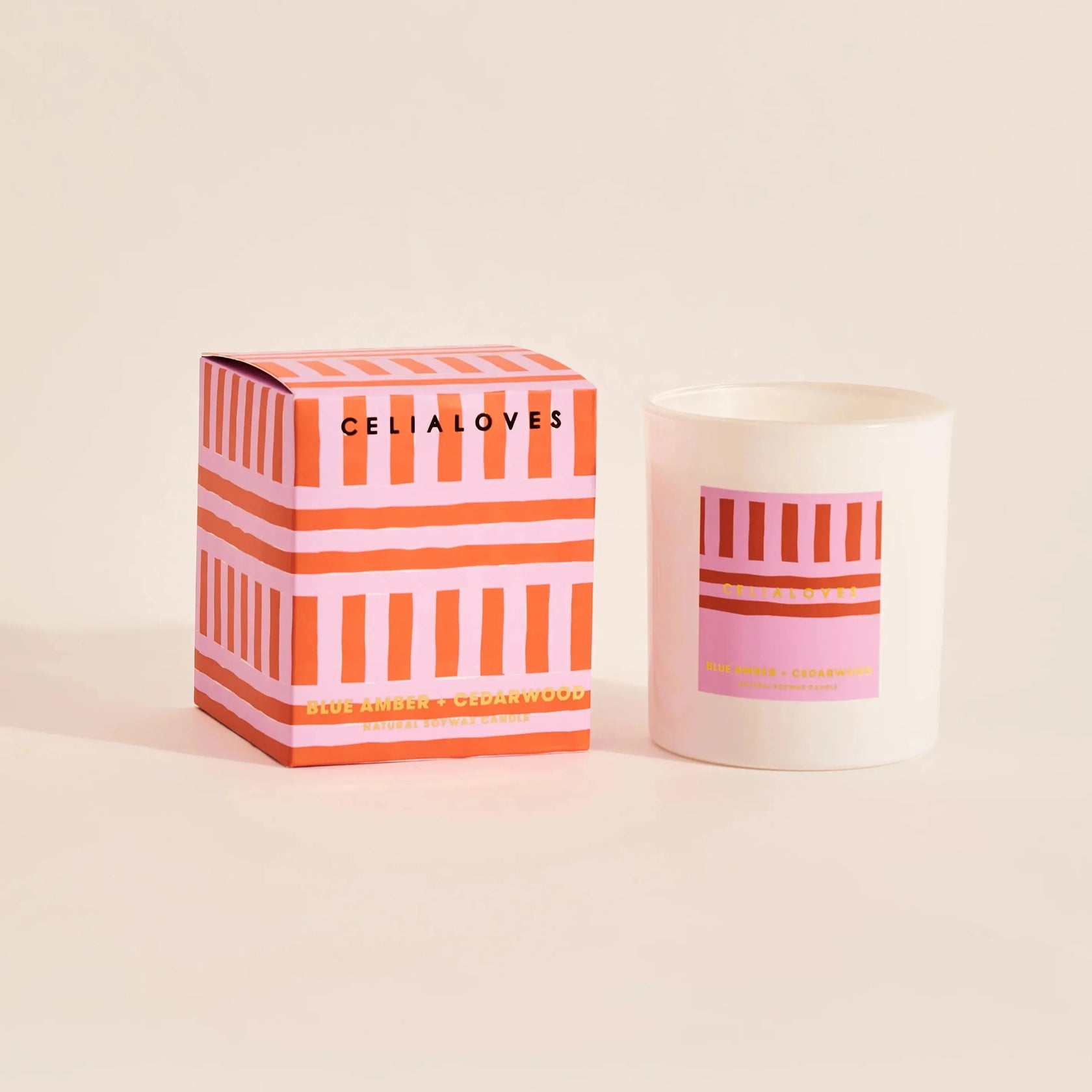 Celia Loves candle in scent blue amber and cedarwood