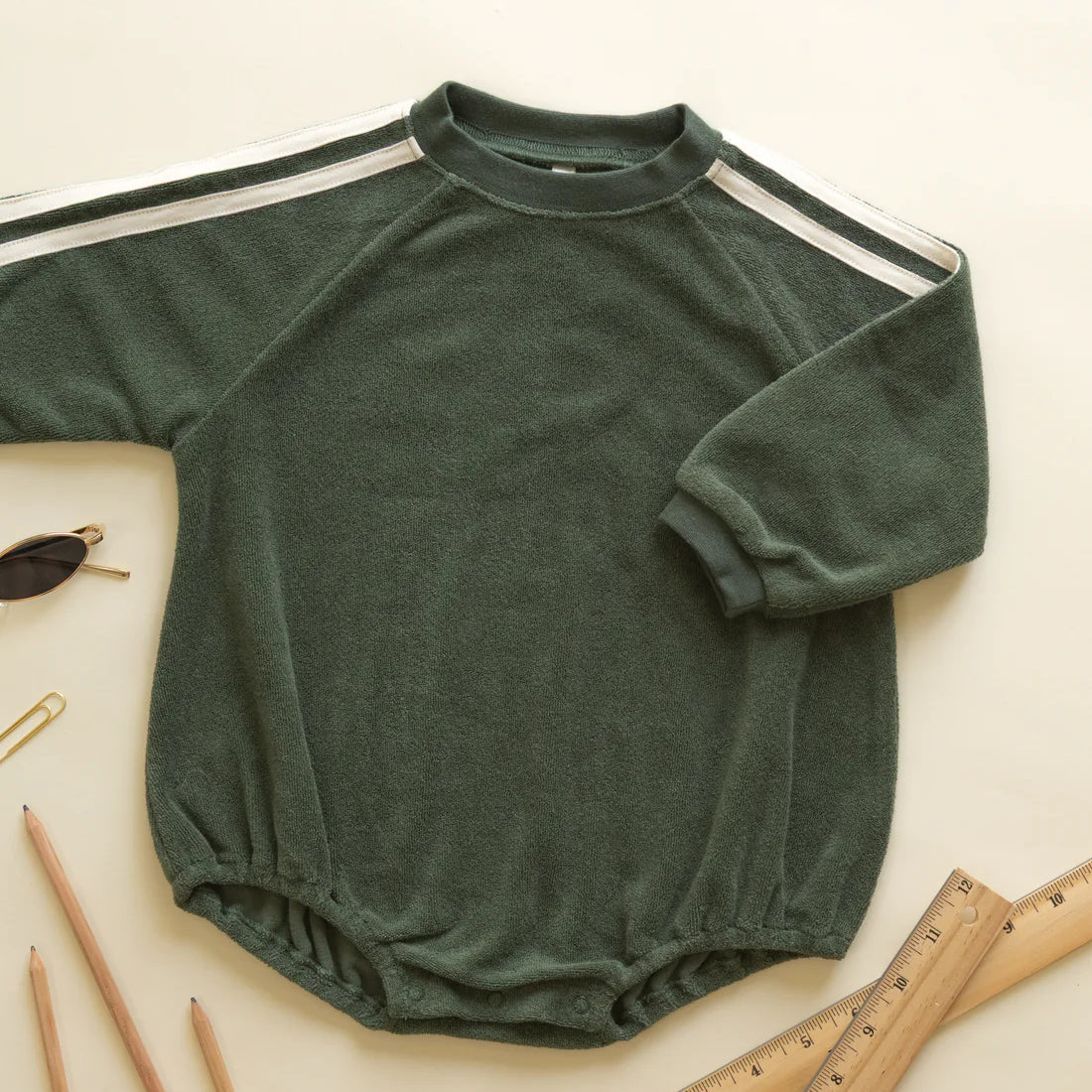 Crewneck Romper Green by Rylee + Cru