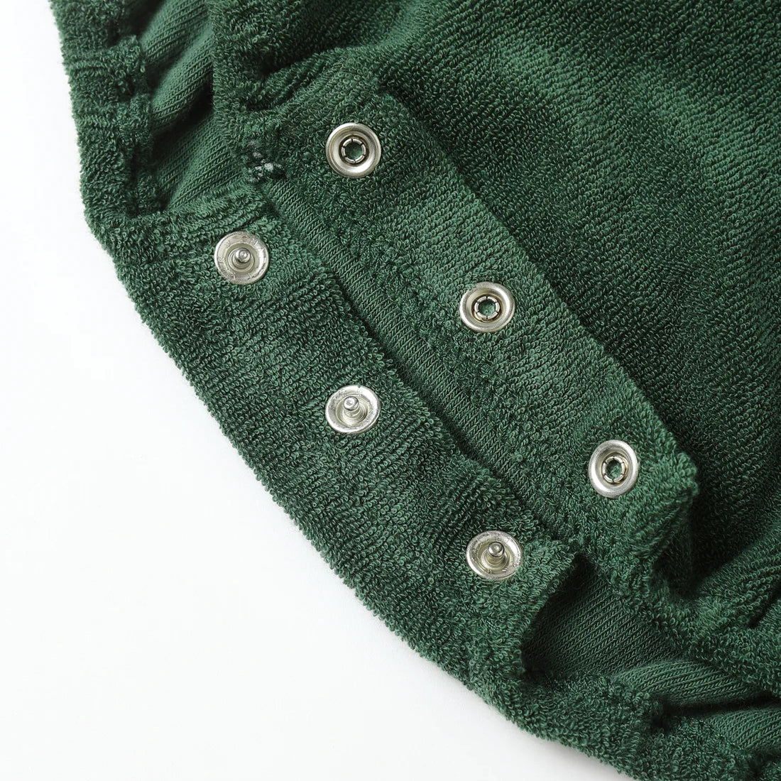 close up of Crewneck Romper Green by Rylee + Cru