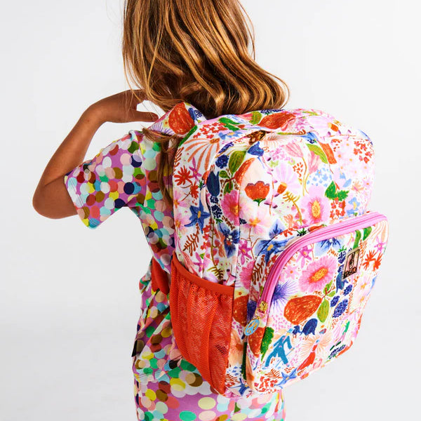 girl wearing Dancing Queen Backpack by Kip and Co