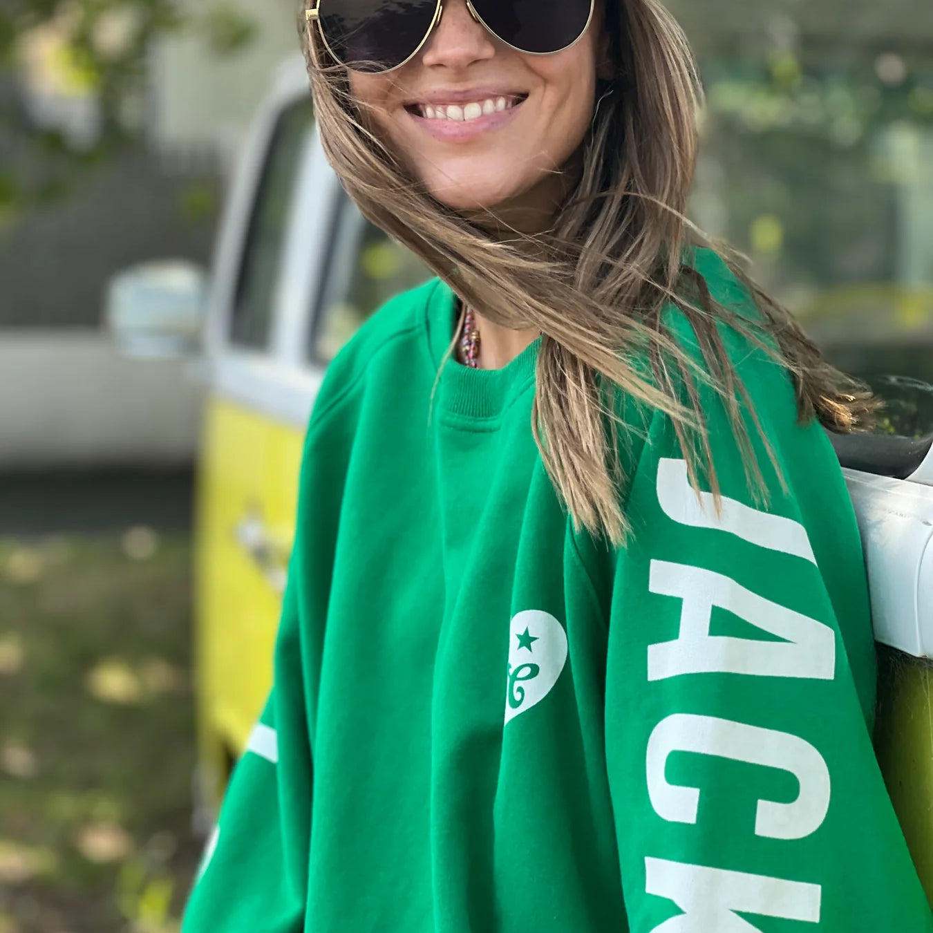 green oversized ski jumper by Hammill & Co