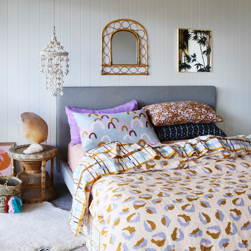 hayfolk linen pillow case by Sage and Clare bed spread