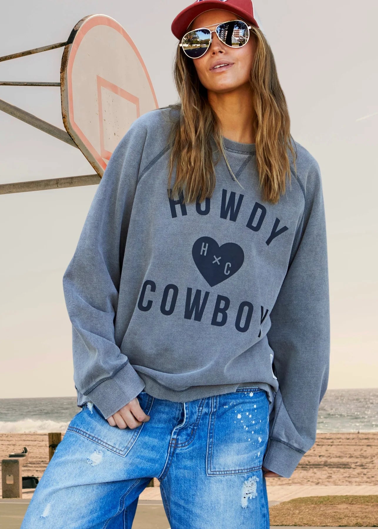 Howdy Cowboy vintage wash sweater dark grey & black by Hammill & Co
