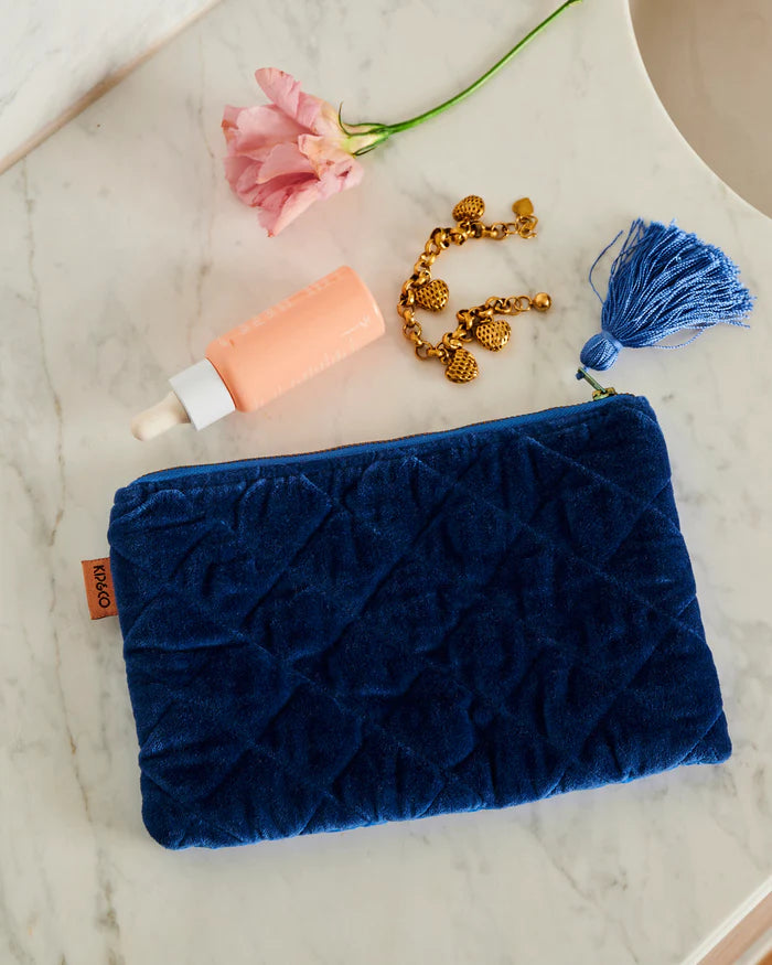 kip and co navy blue velvet cosmetics purse