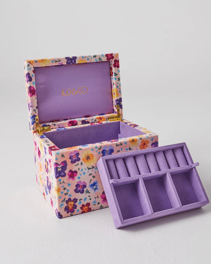 Purple and yellow jewellery box with pansies from Kip & Co