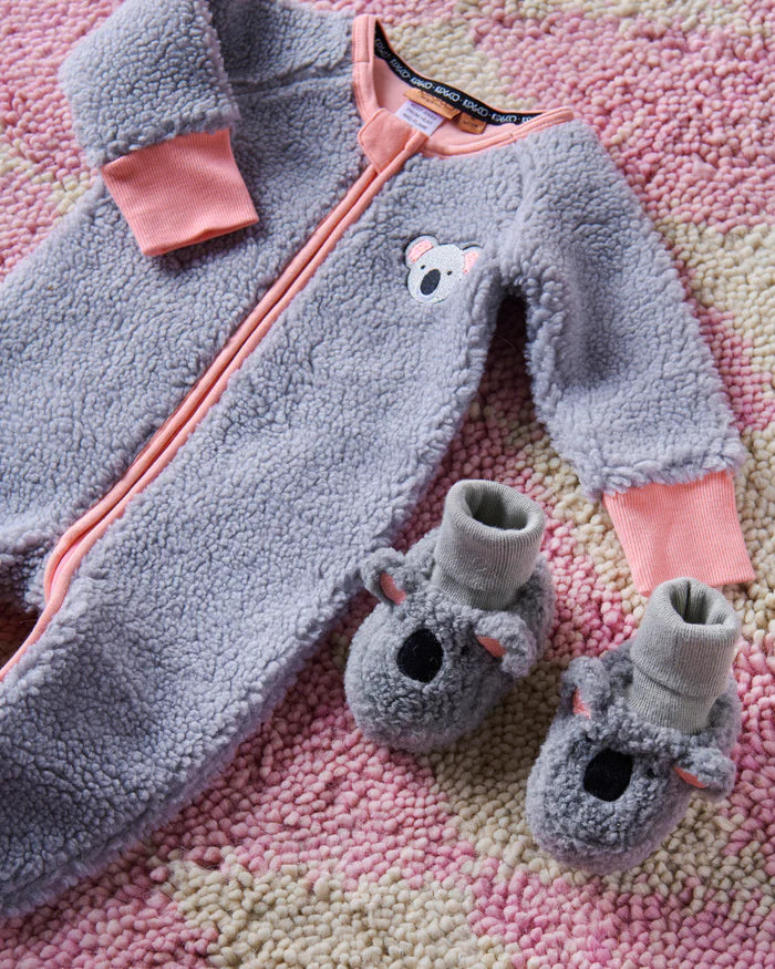baby koala sherpa romper