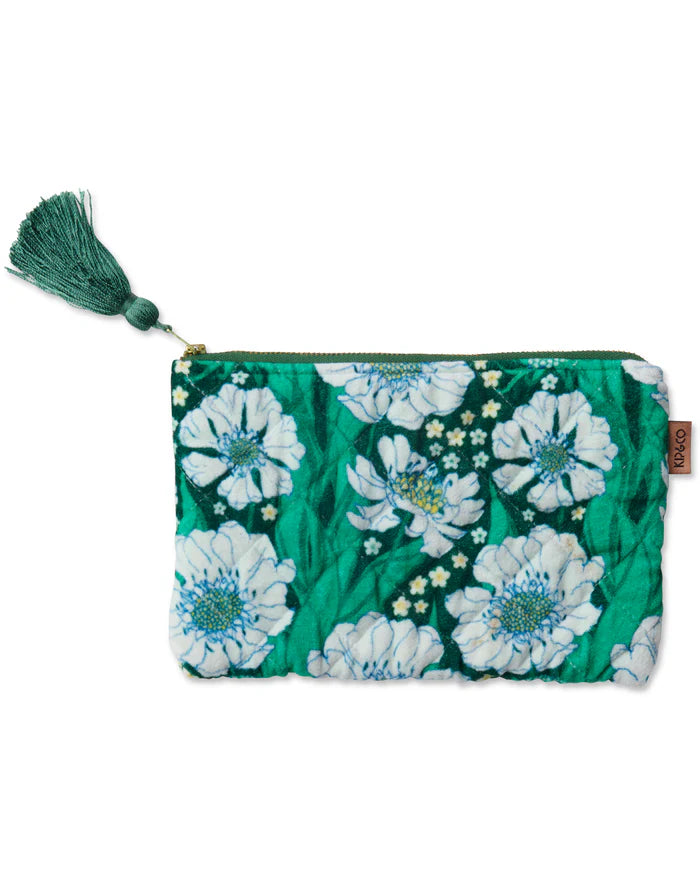 kip and co tumbling flowers green velvet cosmetics purse