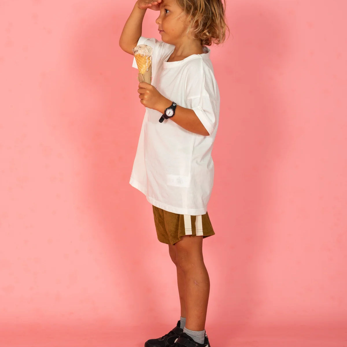 boy wearing Mini Terry Short - Army Green by Atmosea