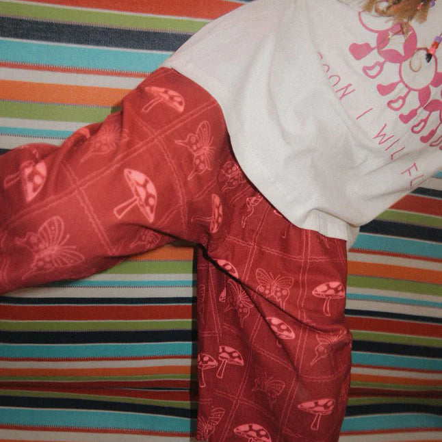 child wearing canvas Mushroom Pants by Sauce Mini