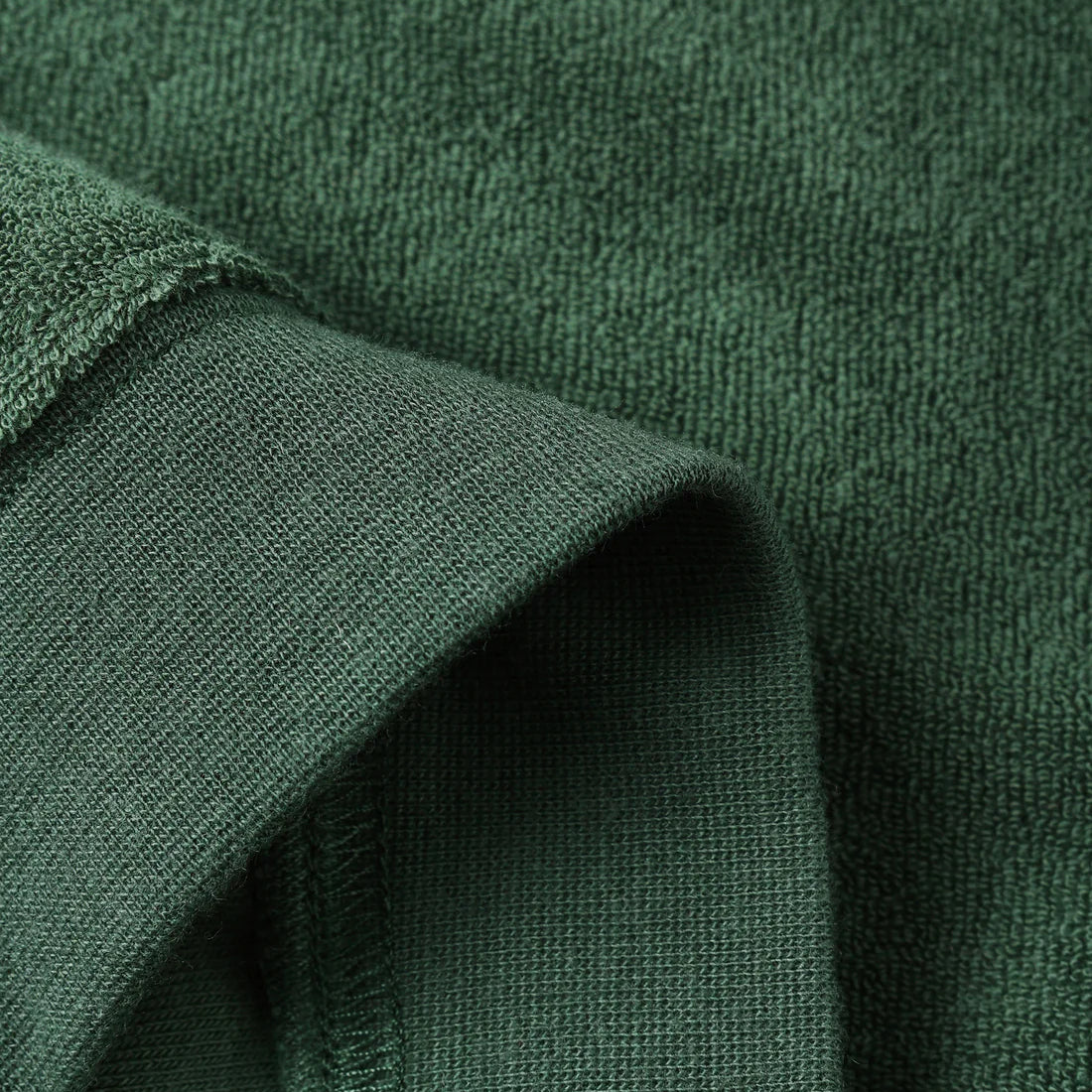 close up fabric details of soft terry Oversized sweatshirt green by Rylee + Cru
